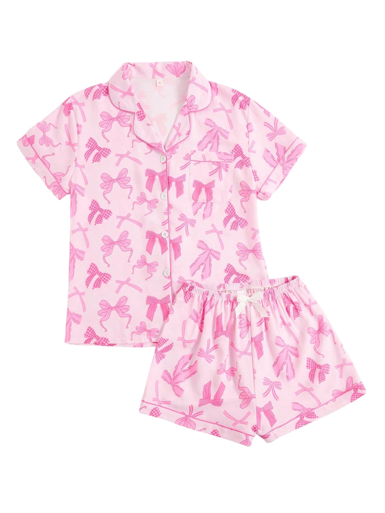 Verdusa Pajamas For Women Set 2 Piece Summer Pajama Sets Cute Pjs Lounge Matching Button Shirt with Shorts