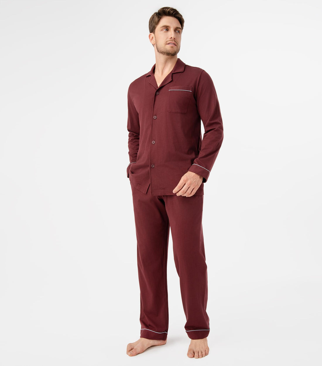 DAVID ARCHY Mens Pajamas Set Soft Cotton Notched Collar Pajamas for Men Long Sleeve Mens Sleepwear with Pockets & Front Fly WEBE CLOTHING