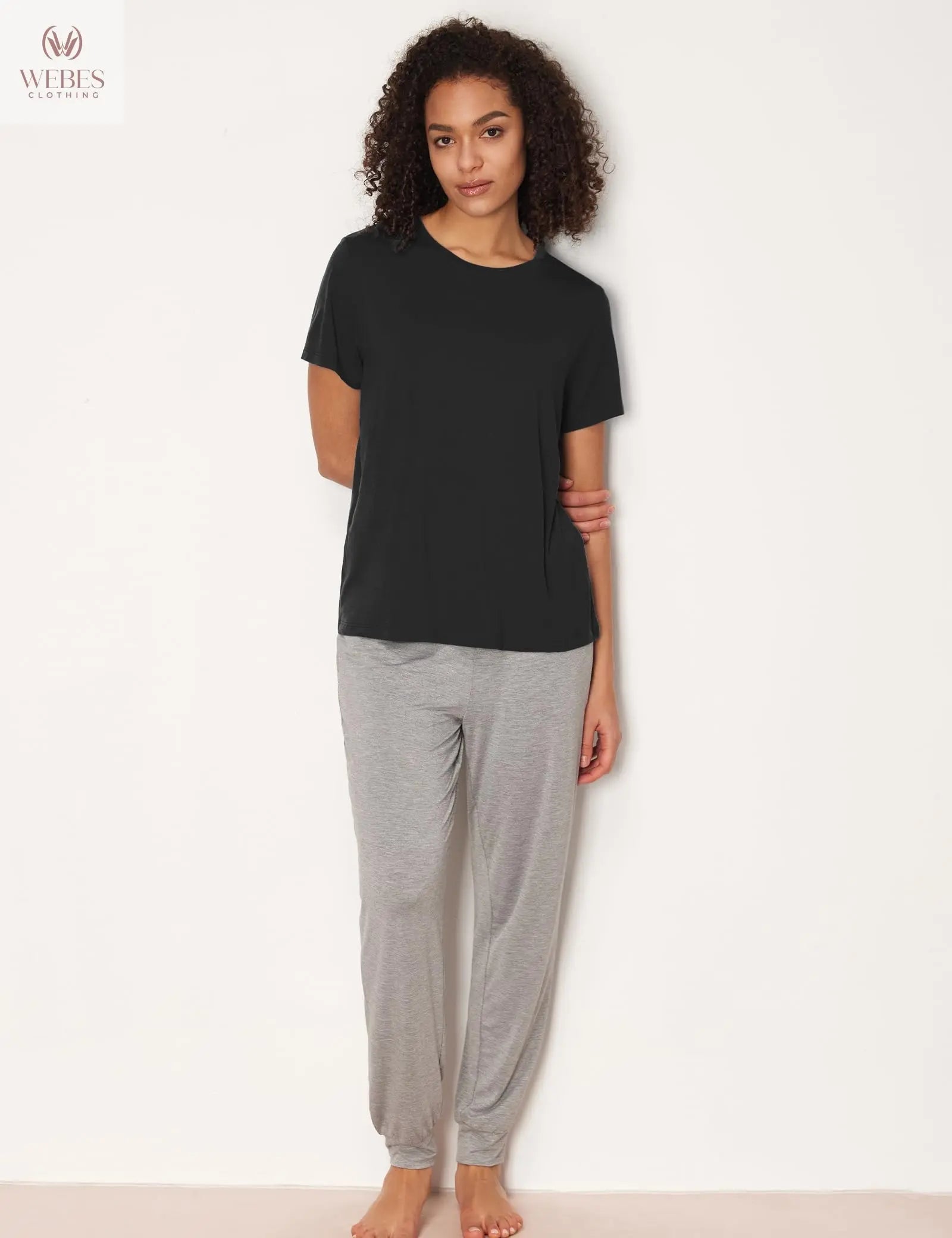 GYS Women's Pajama Tops Bamboo-derived Viscose Soft Comfy Short Sleeve Basic Lounge Tops