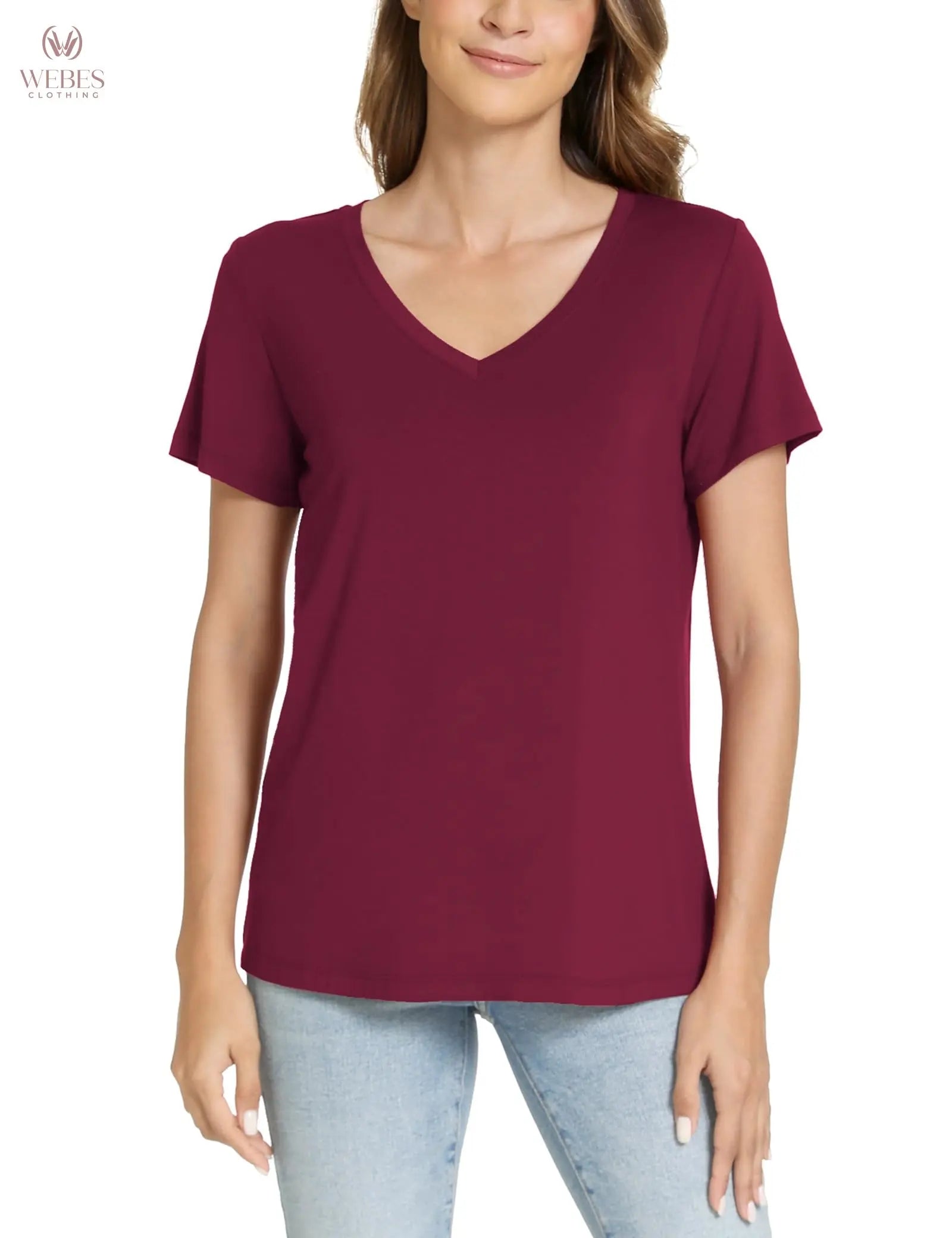 GYS Bamboo Viscose Pajamas Tops for Women, Cooling Basic T-Shirt, Soft Short Sleeve Sleep Shirts, Lightweight Pj Shirt