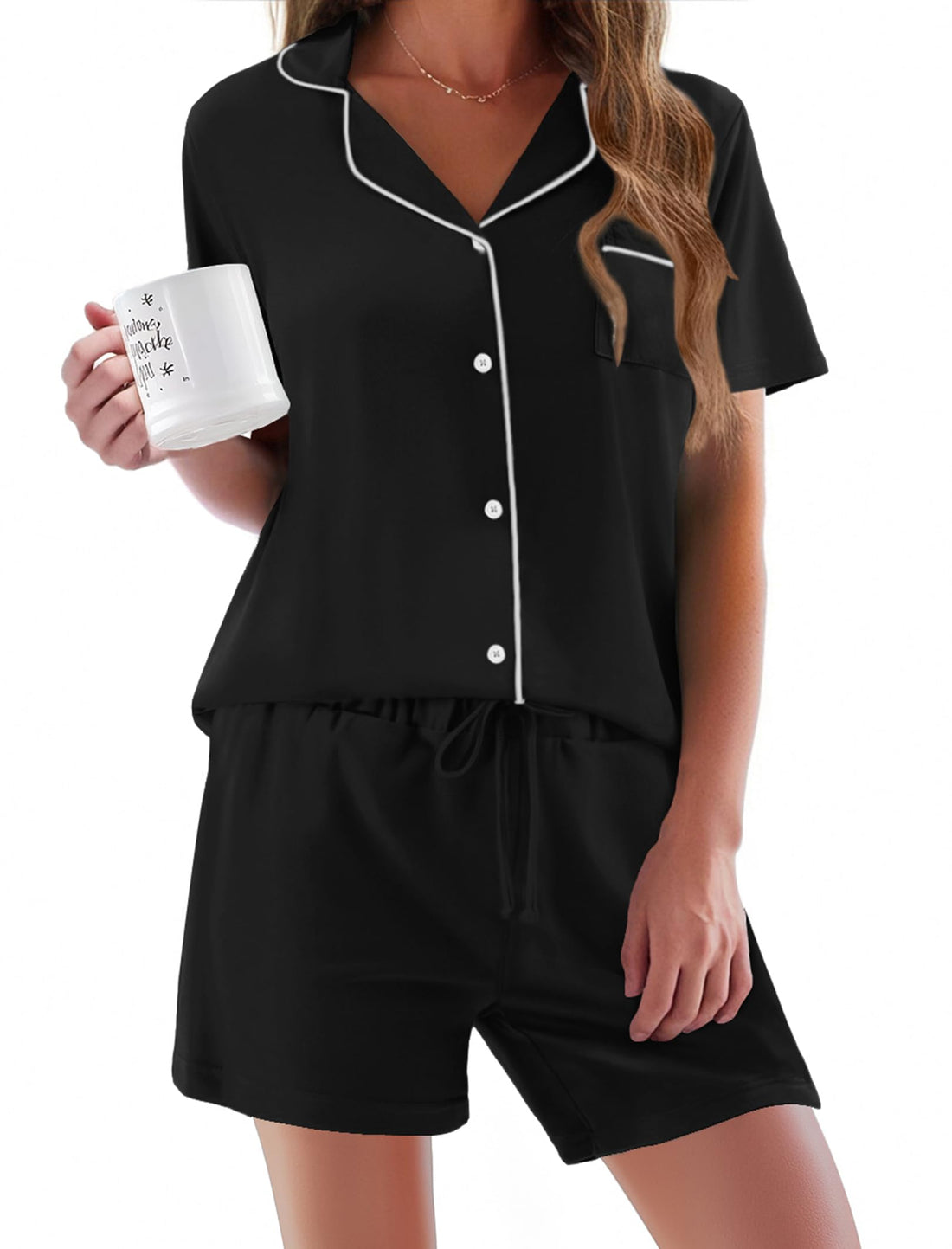 Ekouaer Pajamas Set for Women Short Sleeve Sleepwear Button Down Pjs Soft 2 Piece Lounge Sets XS-XXXL WEBE CLOTHING