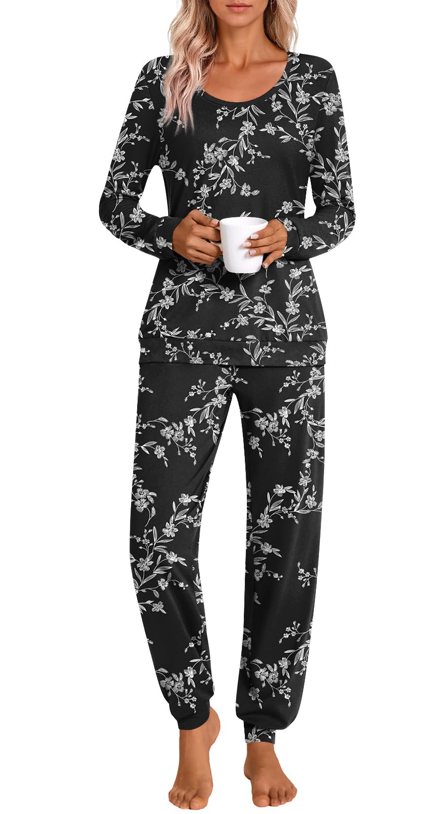 HOTGIFT Womens Pajamas Sets, 2 Piece Lounge Pjs Set Long Sleeve Long Pant Ladies Sleepwear with Pockets Soft