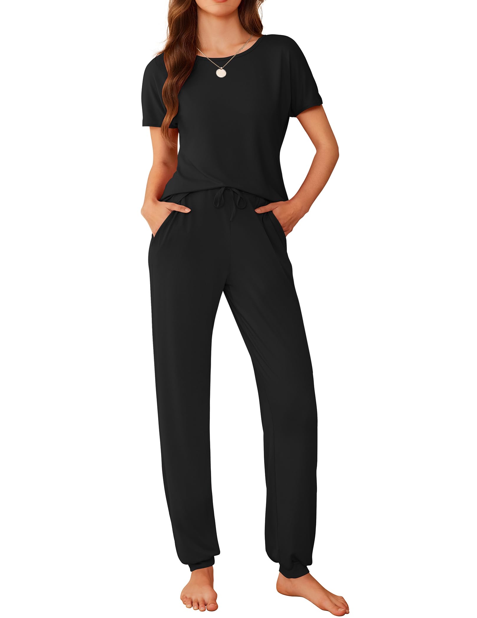 Ekouaer Womens Pajama Sets Short Sleeve Lounge Sets for Women Printed Jogger Pajama Set 2 Piece Pj Sets With Pockets S-XXL WEBE CLOTHING