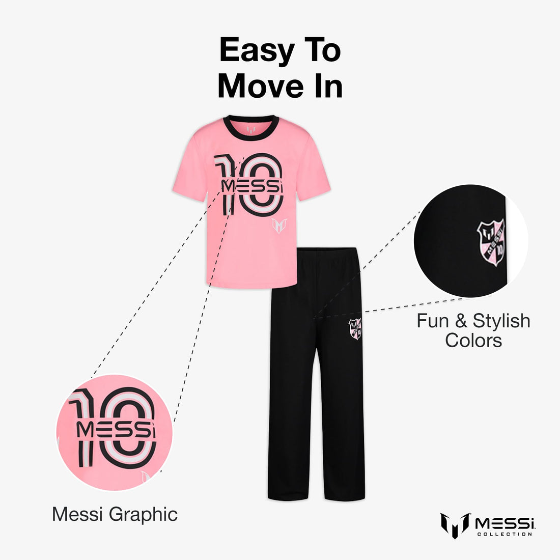 Messi Boys' Lifestyle Long Sleeve 2-piece Set, Loose-fit Top & Sweatpants