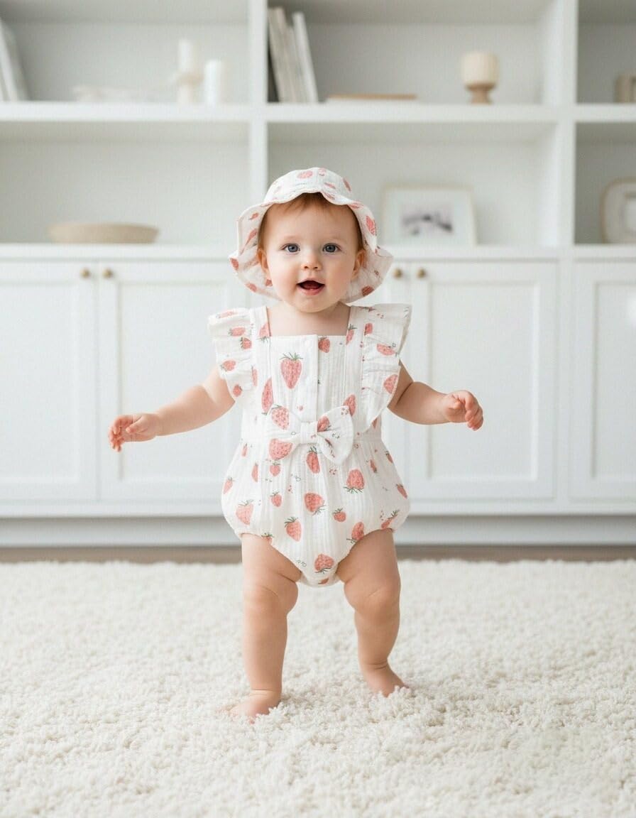Renotemy Baby Girl Clothes Infant Summer Romper Cotton Linen Newborn Essentials Photography Preemie Outfits with Hat&Headband WEBE CLOTHING