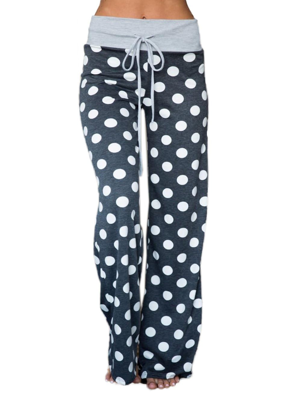 iChunhua Women's Comfy Stretch Floral Print Drawstring Palazzo Wide Leg Lounge Pant