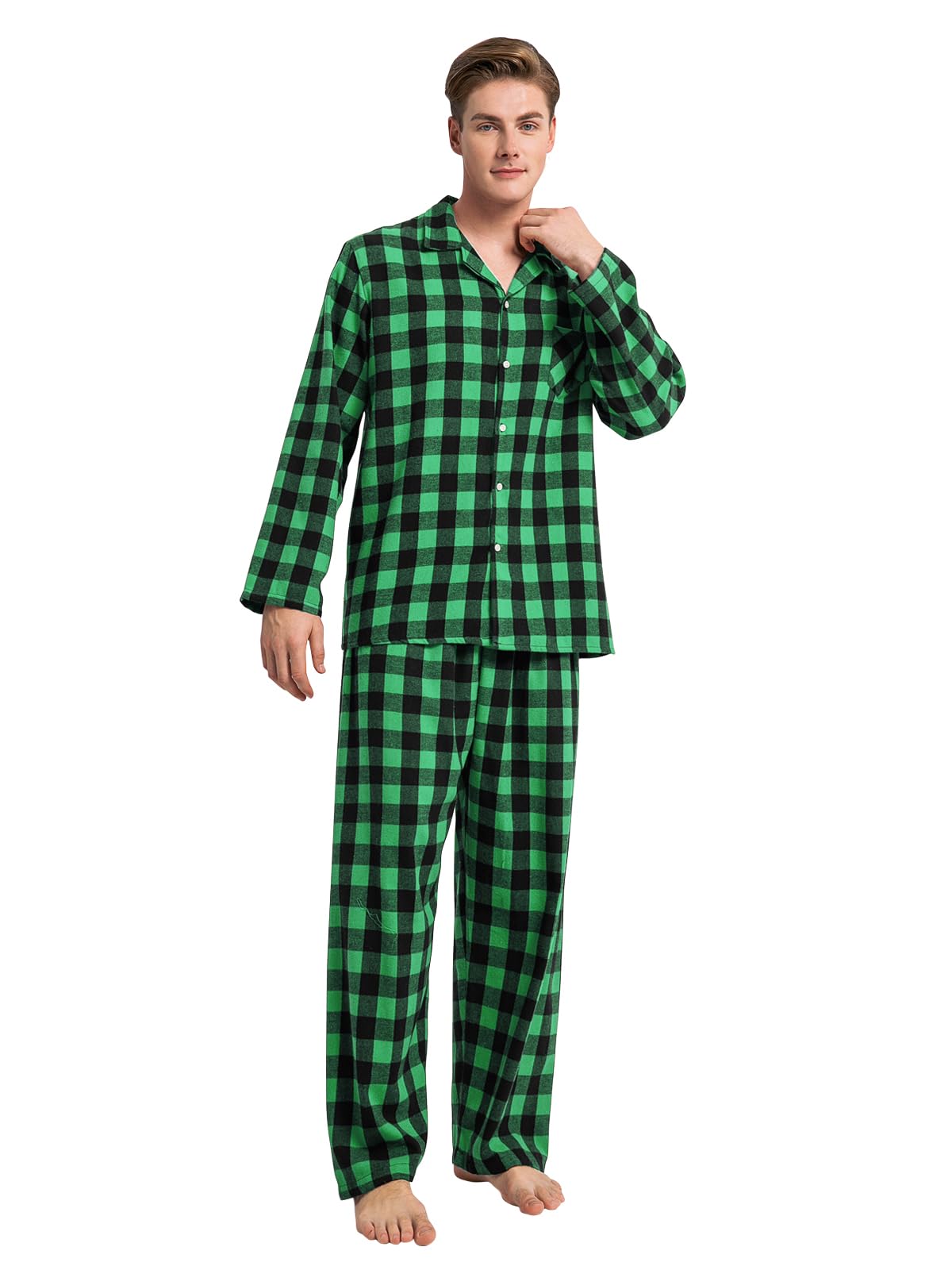 QZH.DUAO Family Christmas Pjs Matching Sets Plaid Pajamas Long Sleeve Holiday Sleepwear Set Loungewear Set
