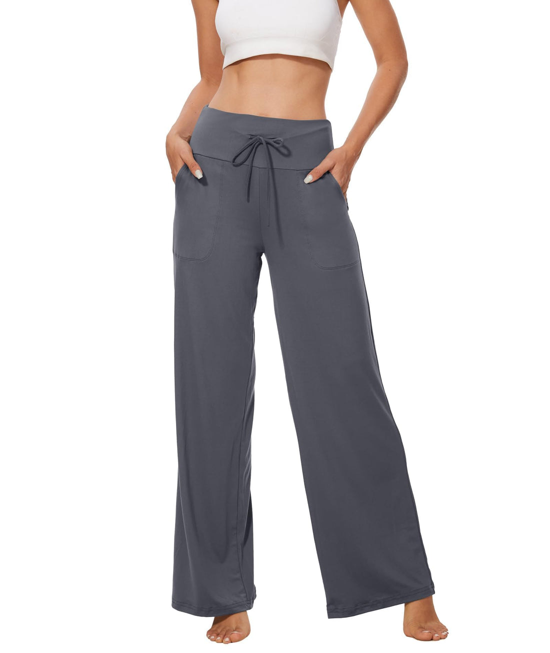ZOOSIXX Soft Black Pajama Pants for Women, Wide Leg Pants Woman Flowy Comfy Casual Lounge Yoga Capri Pants 22”/ 30”
