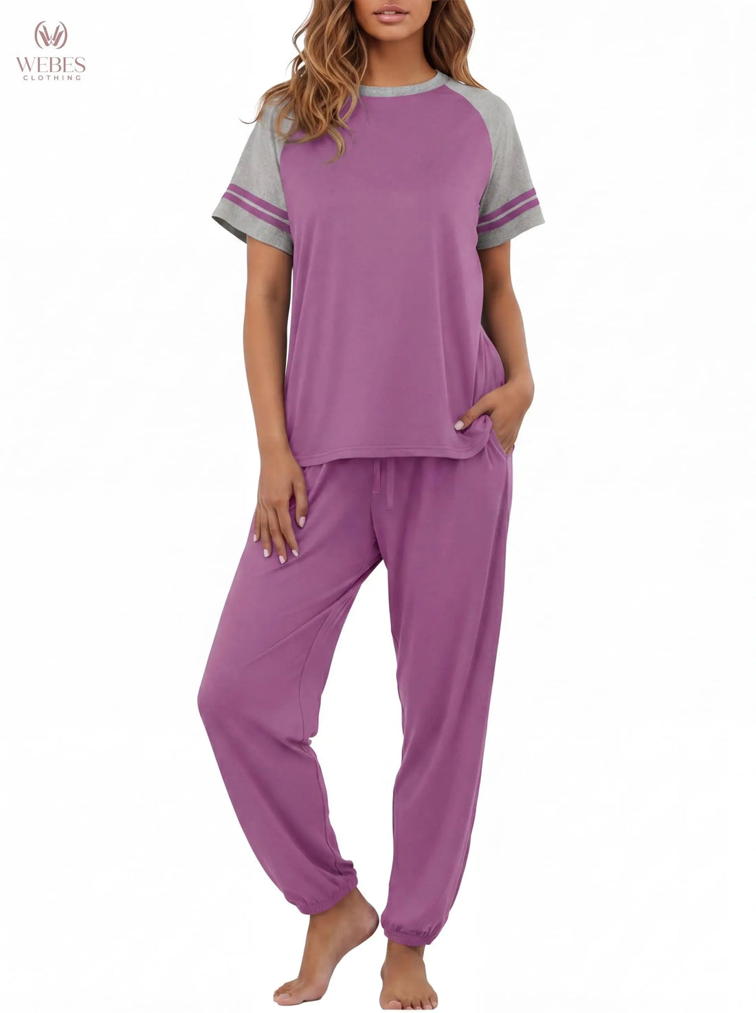 PrinStory Womens Pajama Sets Short Sleeve Pjs 2 Piece Lounge Set Soft Pj Sets Lightweight Sleepwear Loungewear with Pockets WEBE CLOTHING