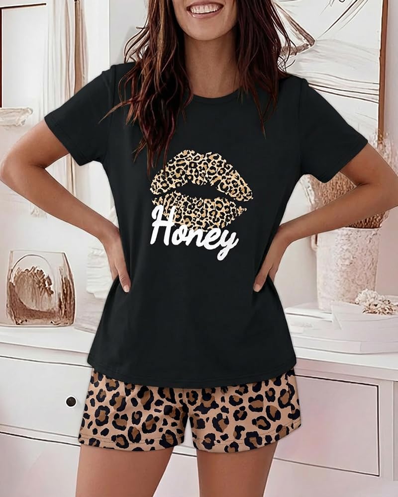 CHICME Pajamas Set for Women 2 Piece Pjs Lounge Set Soft Short Sleeve Tops and Sleep Shorts with Pocket
