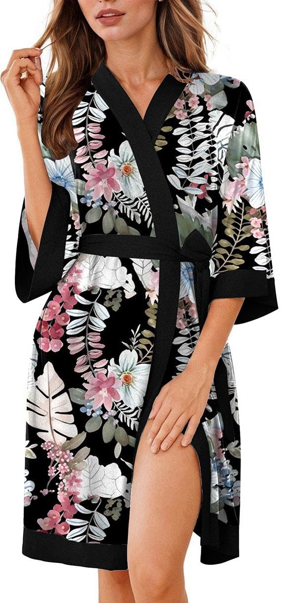 Ekouaer Robes for Women Bathrobe Lightweight Robe 3/4 Sleeve Knit Sleepwear | Summer Robe for Women with Pockets, Knee Length Womens Robe, Kimono Sleepwear WEBE CLOTHING