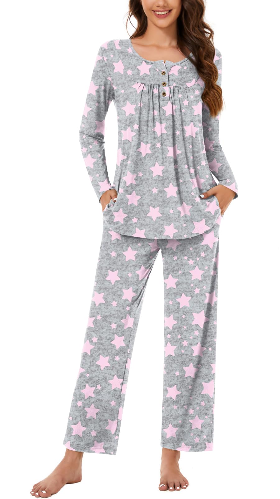 Bestbee Women's Pajama Set, 2 Piece Lounge Outfits Sleepwear Fall Long Sleeve Long Pant With Pockets Ladies Pjs