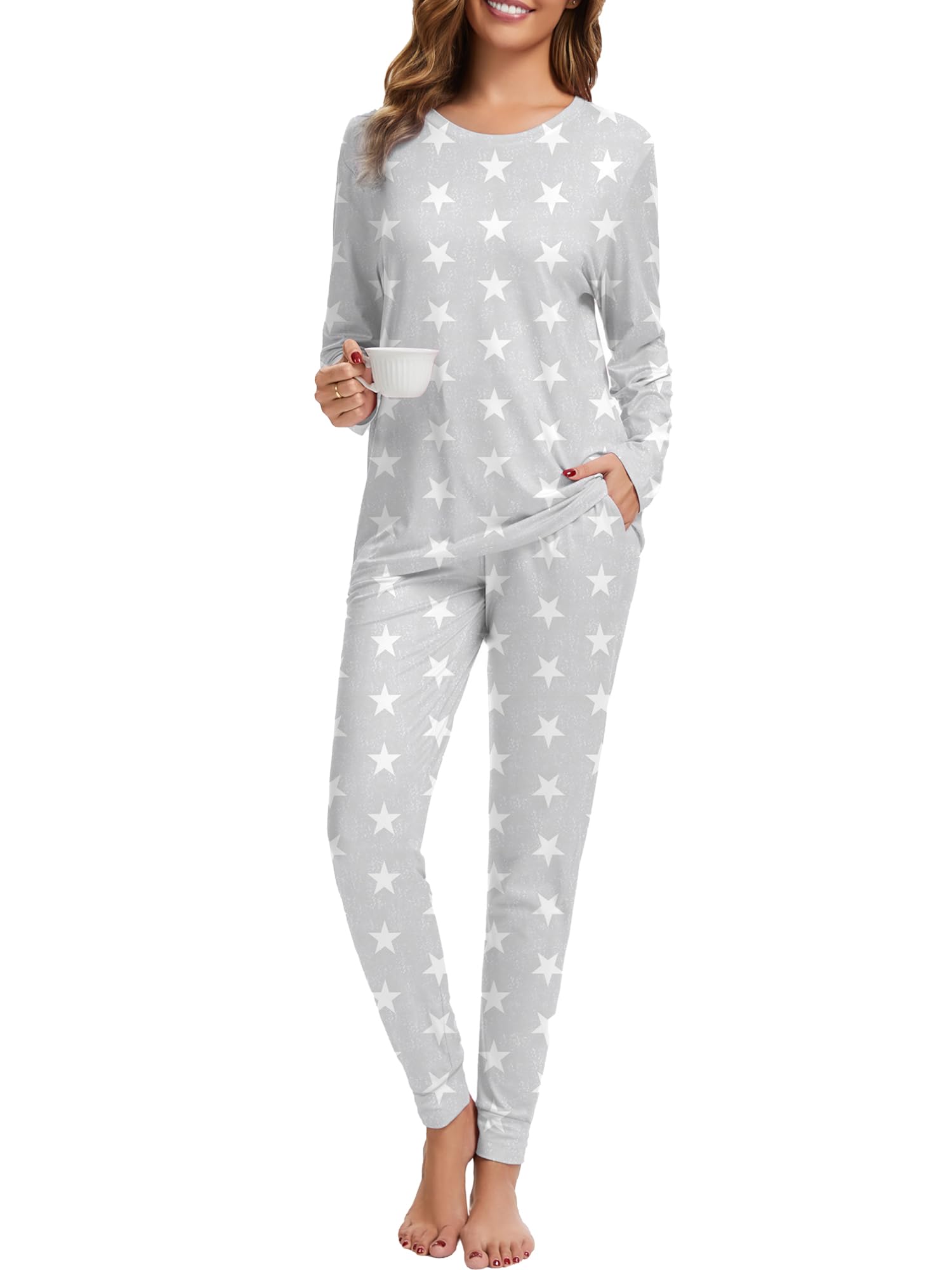 2 Piece Pjs Set For Womens Pajamas Lounge Set Long Sleeve Joggers Pants Sleepwear with Pockets WEBE CLOTHING