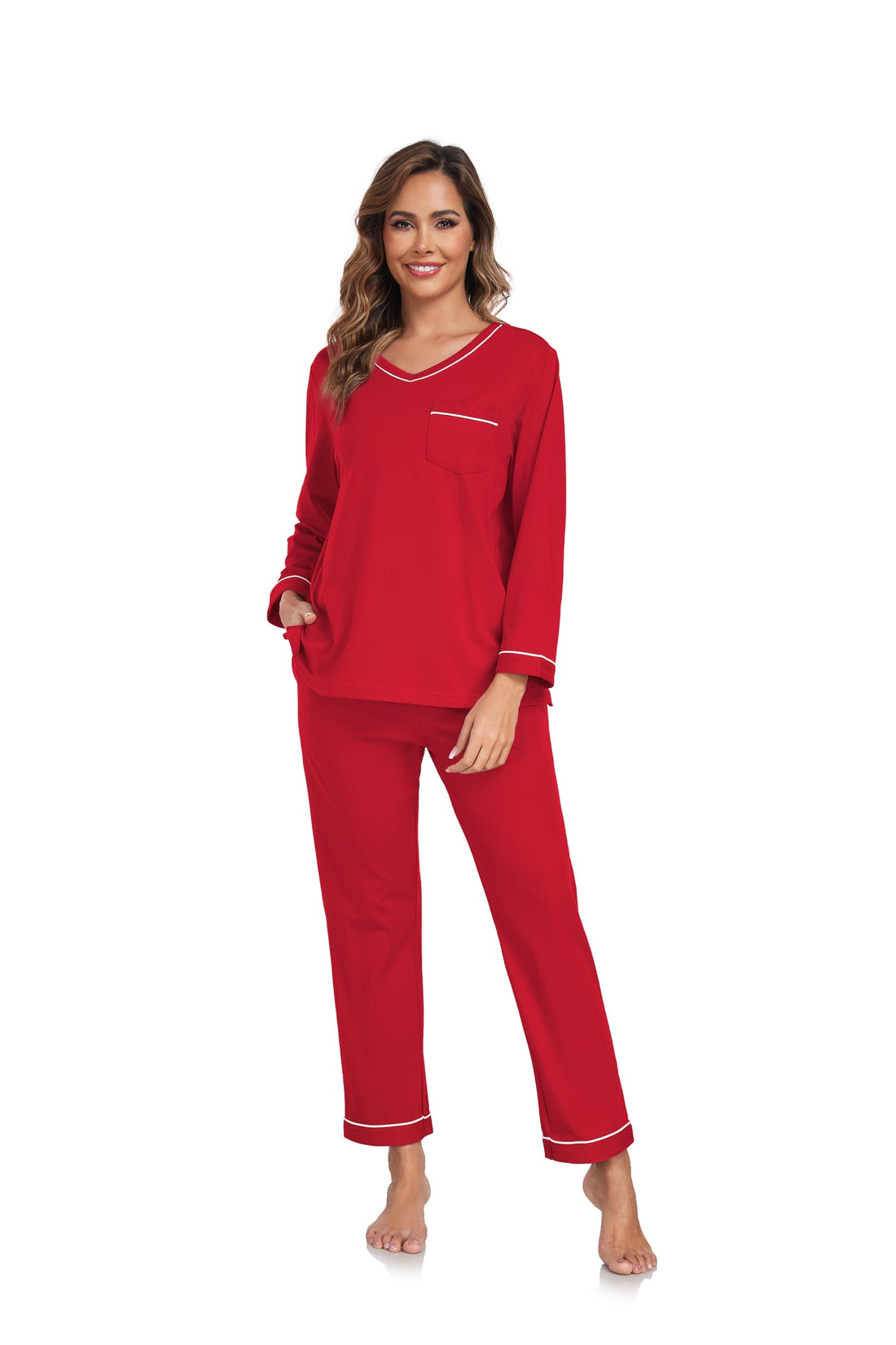 EA'S SECRET 100% cotton Pajamas for Women Summer Lightweight Long Sleeve Pjs 2 Piece Soft Lounge Sleepwear with pocket