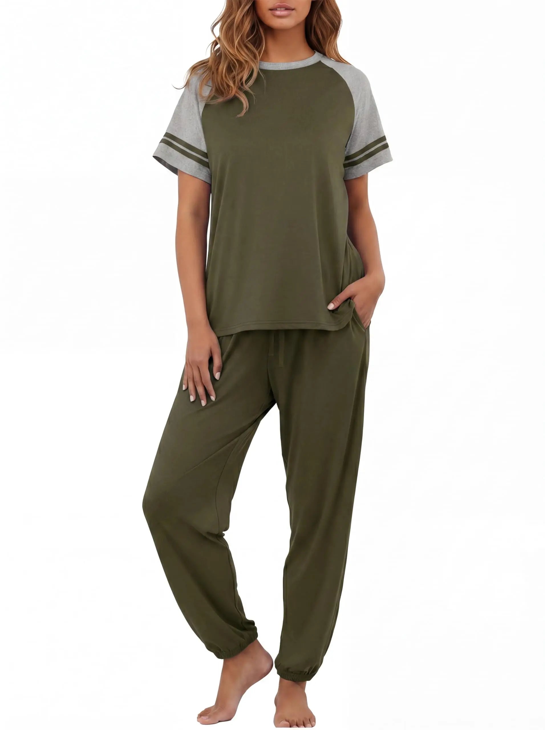 PrinStory Womens Pajama Sets Short Sleeve Pjs 2 Piece Lounge Set Soft Pj Sets Lightweight Sleepwear Loungewear with Pockets WEBE CLOTHING