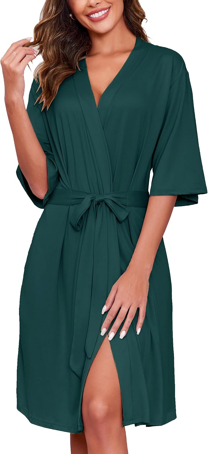 Ekouaer Short Robes for Women Lightweight Kimono Robes Knit Bathrobe Soft Sleepwear with Pockets S-XXL WEBE CLOTHING