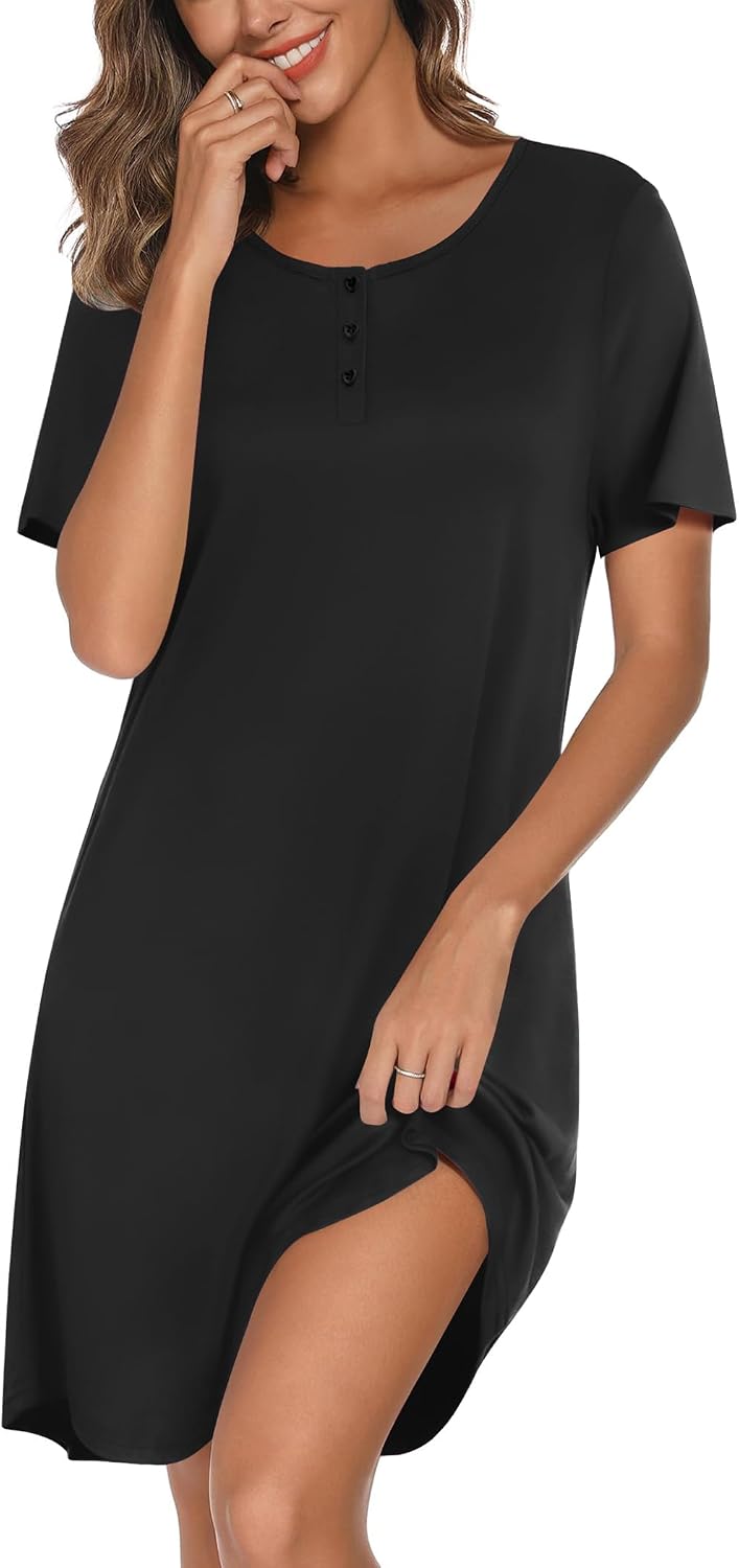 Ekouaer Nightgowns for Women Bamboo Viscose Short Sleeve Soft Sleep Shirt WEBE CLOTHING