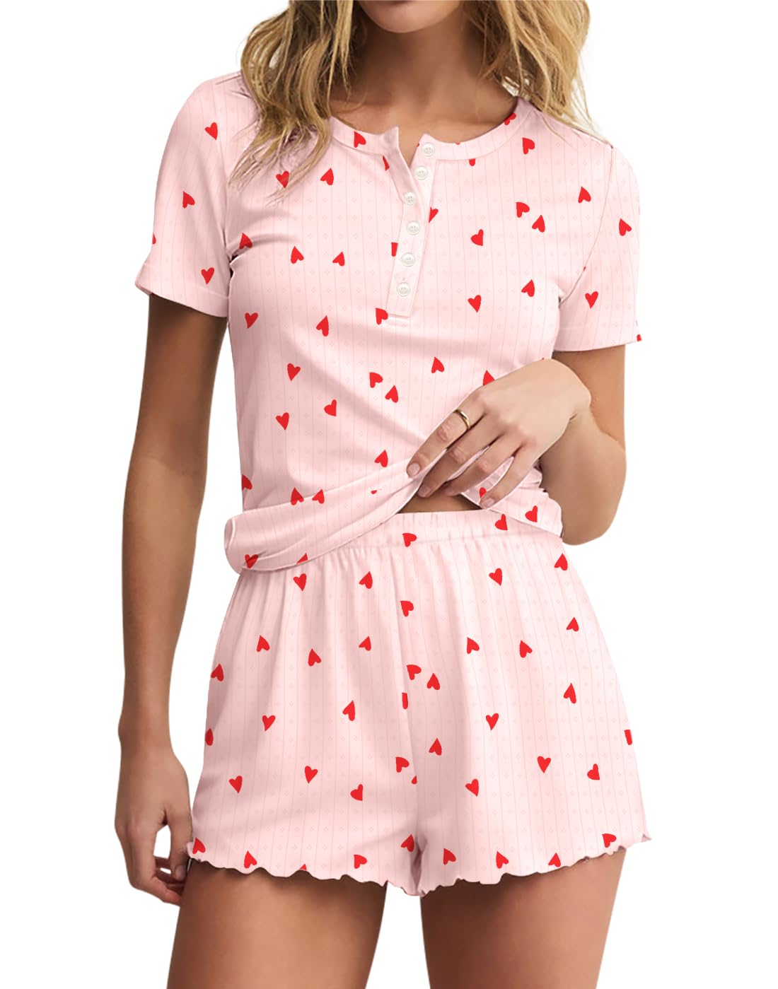 Lacozy Cute Pajama Sets for Women 2 Piece Short Sleeve Floral Print Button Shirt and Short Pj Sets Woman Y2K Sleepwear