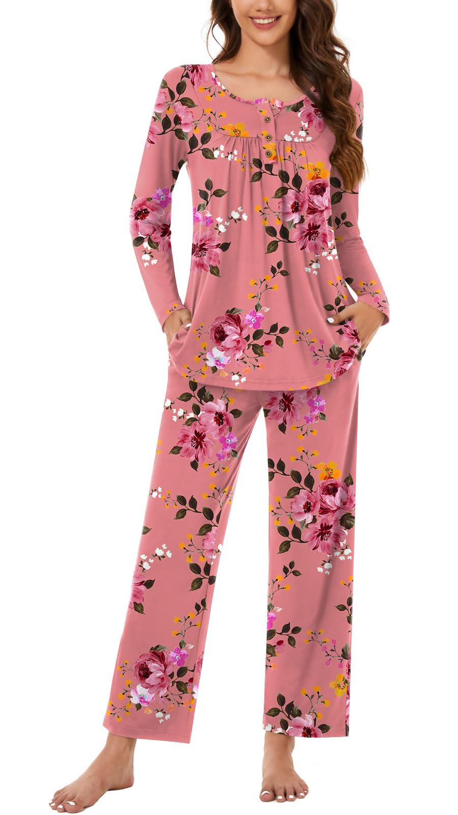 Bestbee Women's Pajama Set, 2 Piece Lounge Outfits Sleepwear Fall Long Sleeve Long Pant With Pockets Ladies Pjs