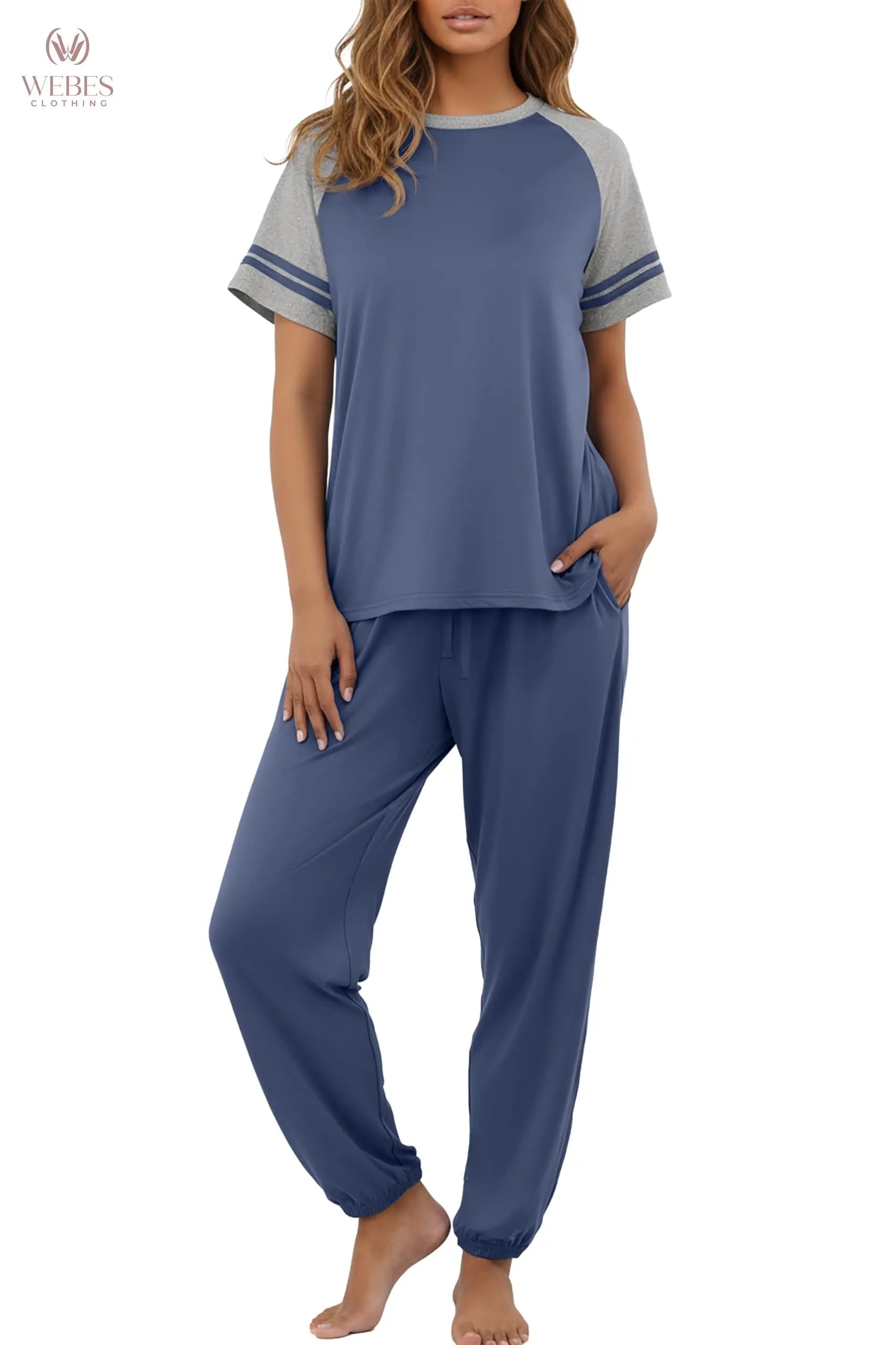 PrinStory Womens Pajama Sets Short Sleeve Pjs 2 Piece Lounge Set Soft Pj Sets Lightweight Sleepwear Loungewear with Pockets WEBE CLOTHING