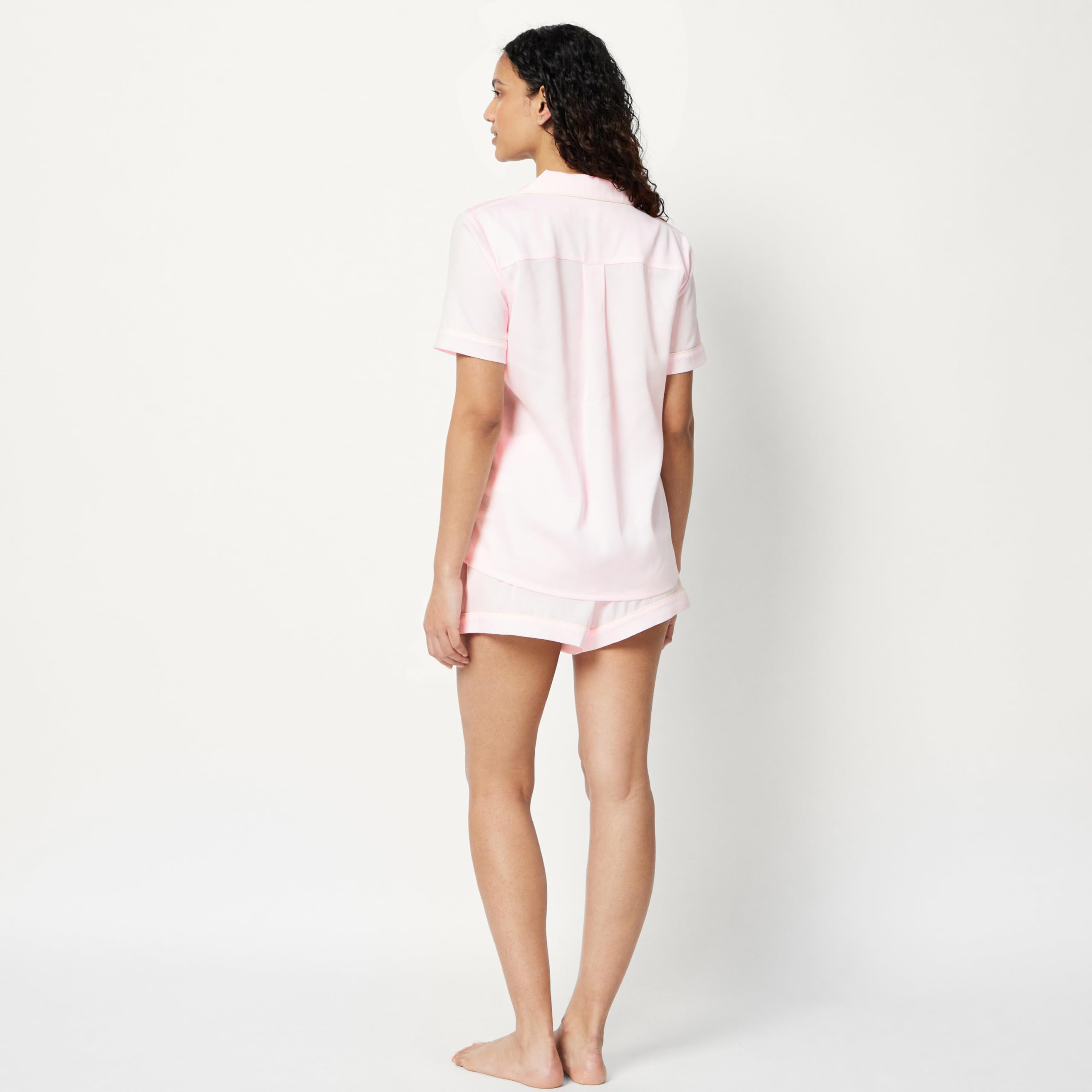 Amazon Essentials Women's Satin Short Sleeve Button-Down Top and Short Sleepwear Pajama Set