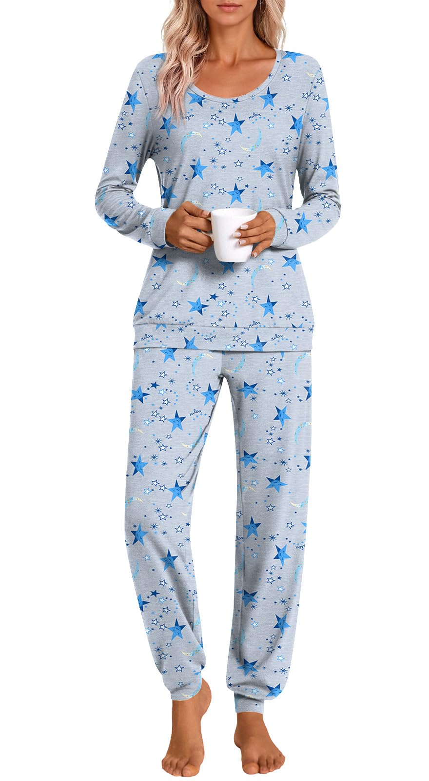 HOTGIFT Womens Pajamas Sets, 2 Piece Lounge Pjs Set Long Sleeve Long Pant Ladies Sleepwear with Pockets Soft