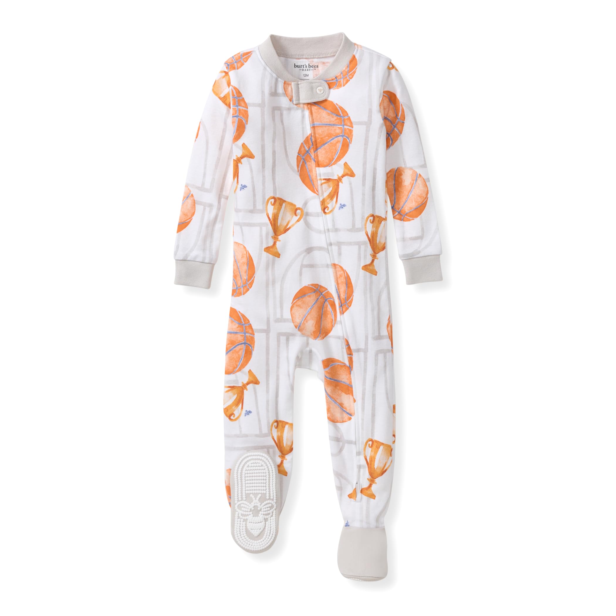 Burt's Bees Baby Organic Cotton Footed Pajamas for Boys, Zipper PJ Sleeper, Snug Fit Sleepwear with Non-Slip Bee Grips