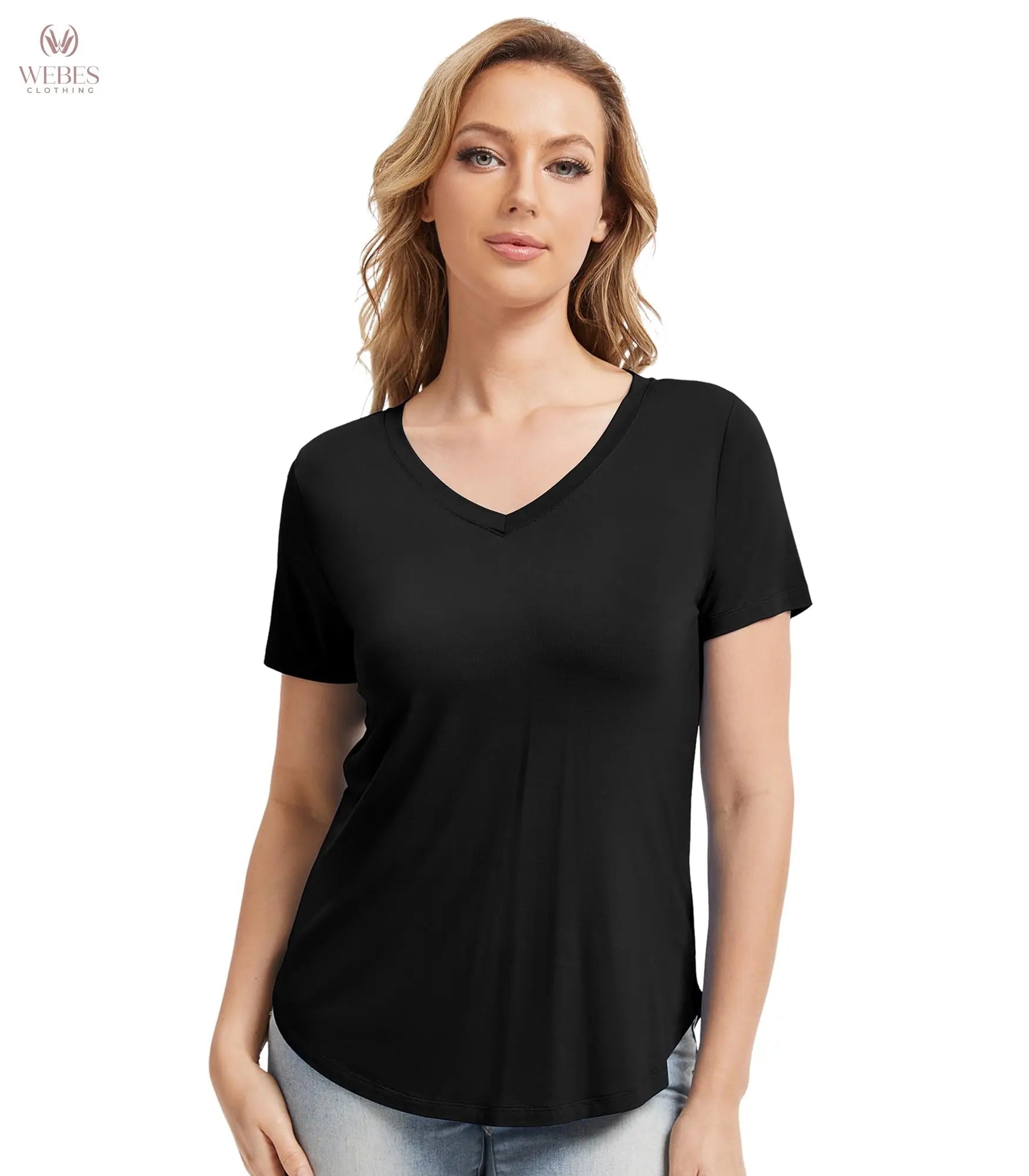 WiWi Viscose from Bamboo Pajama Tops for Women Super Soft Short Sleeve Tee V Neck Sleep Cooling T-Shirt Pjs Sleepwear S-XXL