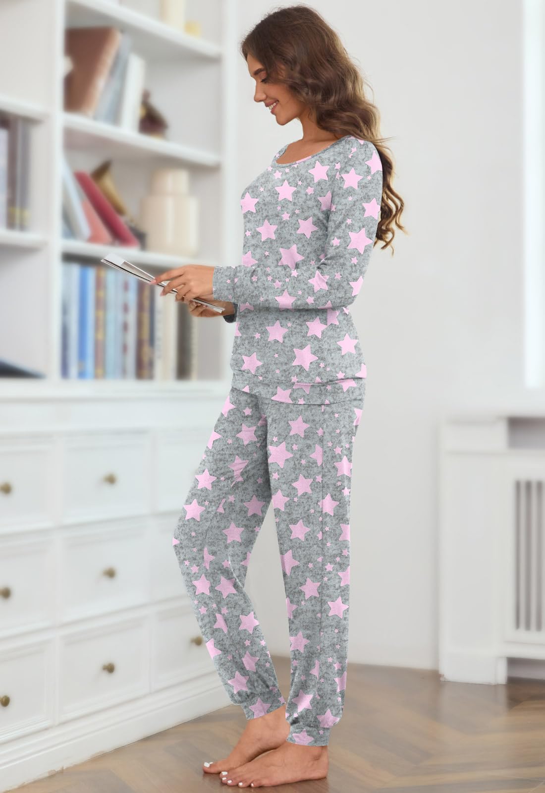 HOTGIFT Womens Pajamas Sets, 2 Piece Lounge Pjs Set Long Sleeve Long Pant Ladies Sleepwear with Pockets Soft
