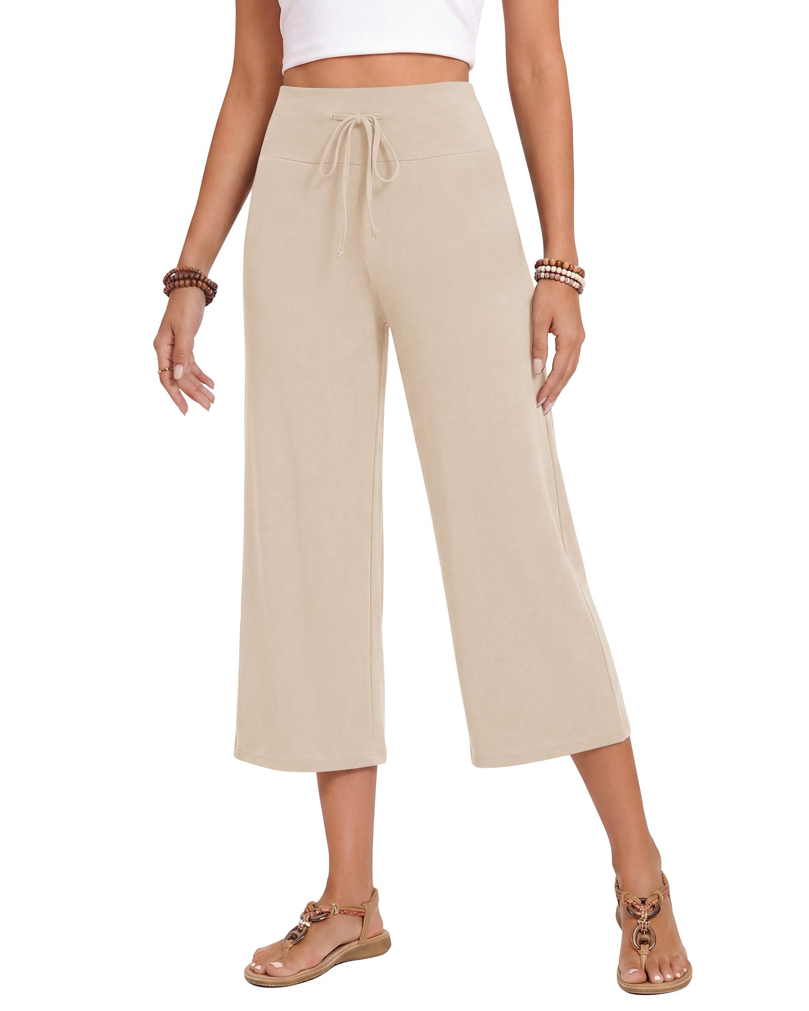 ZOOSIXX Soft Black Pajama Pants for Women, Wide Leg Pants Woman Flowy Comfy Casual Lounge Yoga Capri Pants 22”/ 30”