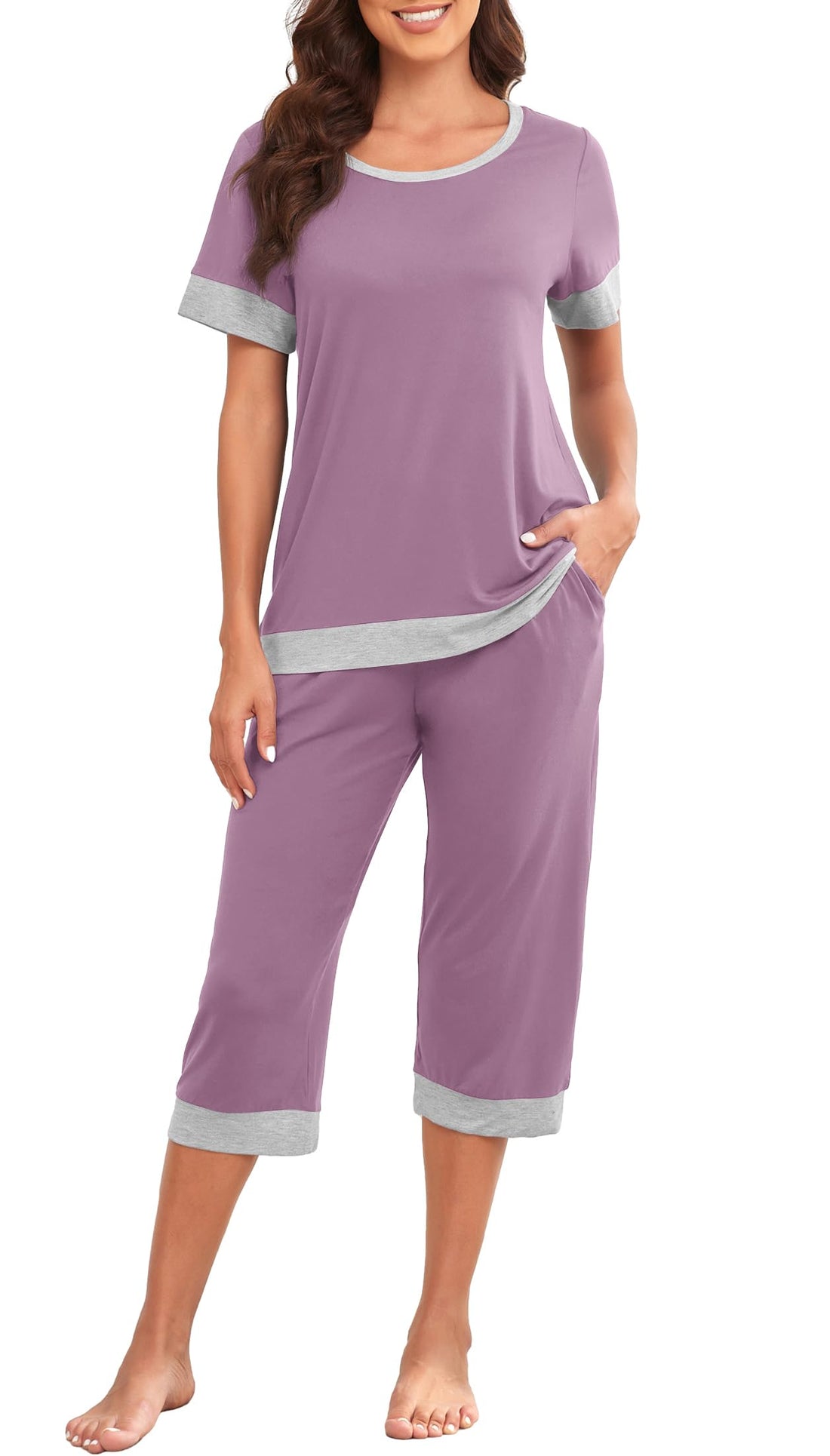 PrinStory Women's Pajama Set Short Sleeve Shirt and Capri Pants Sleepwear Pjs Sets Lounge Set WEBE CLOTHING