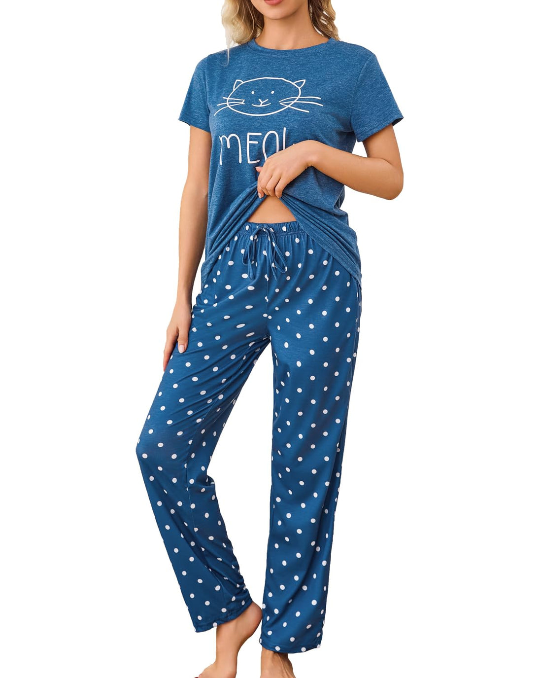 difficort Womens Pajama Sets Short Sleeve Pjs Tops with Long Pants Sleepwear Lounge Set with Pocket WEBE CLOTHING