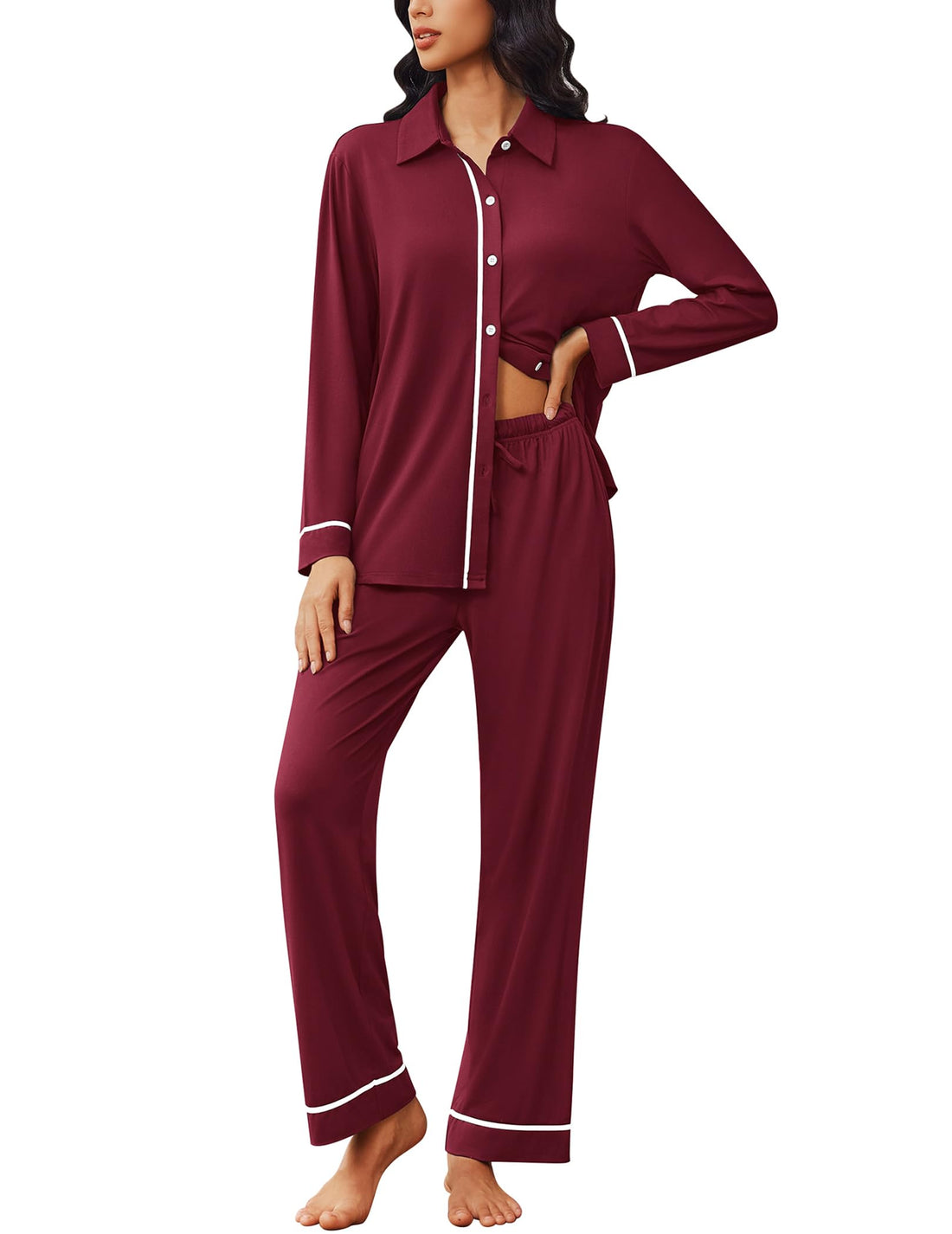 Ekouaer Womens Pajama Sets Long Sleeve Sleepwear Soft Button Down Pjs 2 Piece Loungewear witn Pants S-XXL