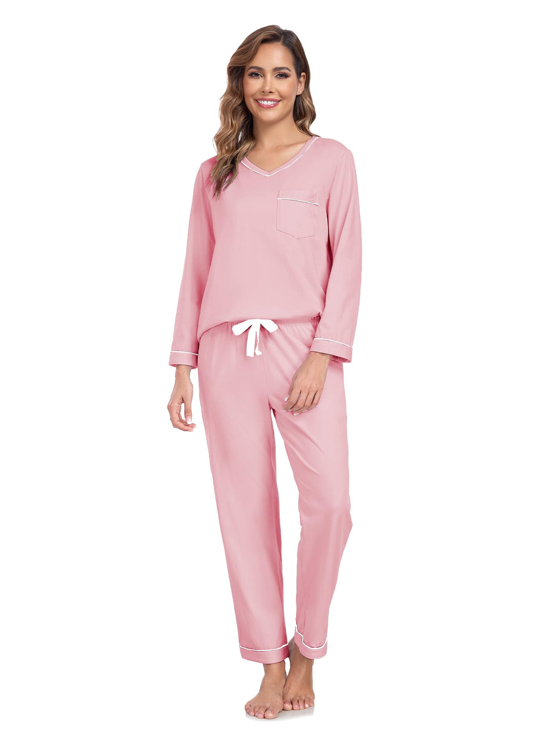 EA'S SECRET 100% cotton Pajamas for Women Summer Lightweight Long Sleeve Pjs 2 Piece Soft Lounge Sleepwear with pocket