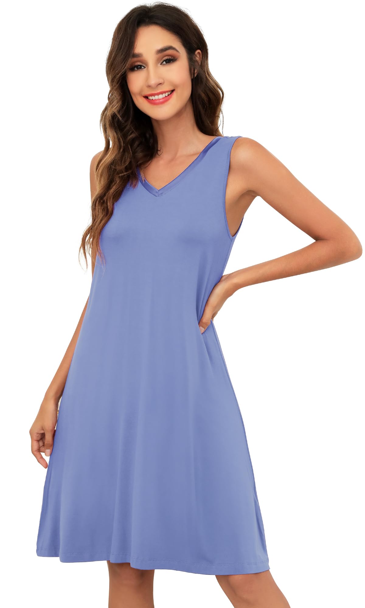 WiWi Nightgown for Women Super Soft Sleeveless Sleepwear Cool V-neck Sleep Shirts Bamboo Viscose Pj Gown S-4X WEBE CLOTHING
