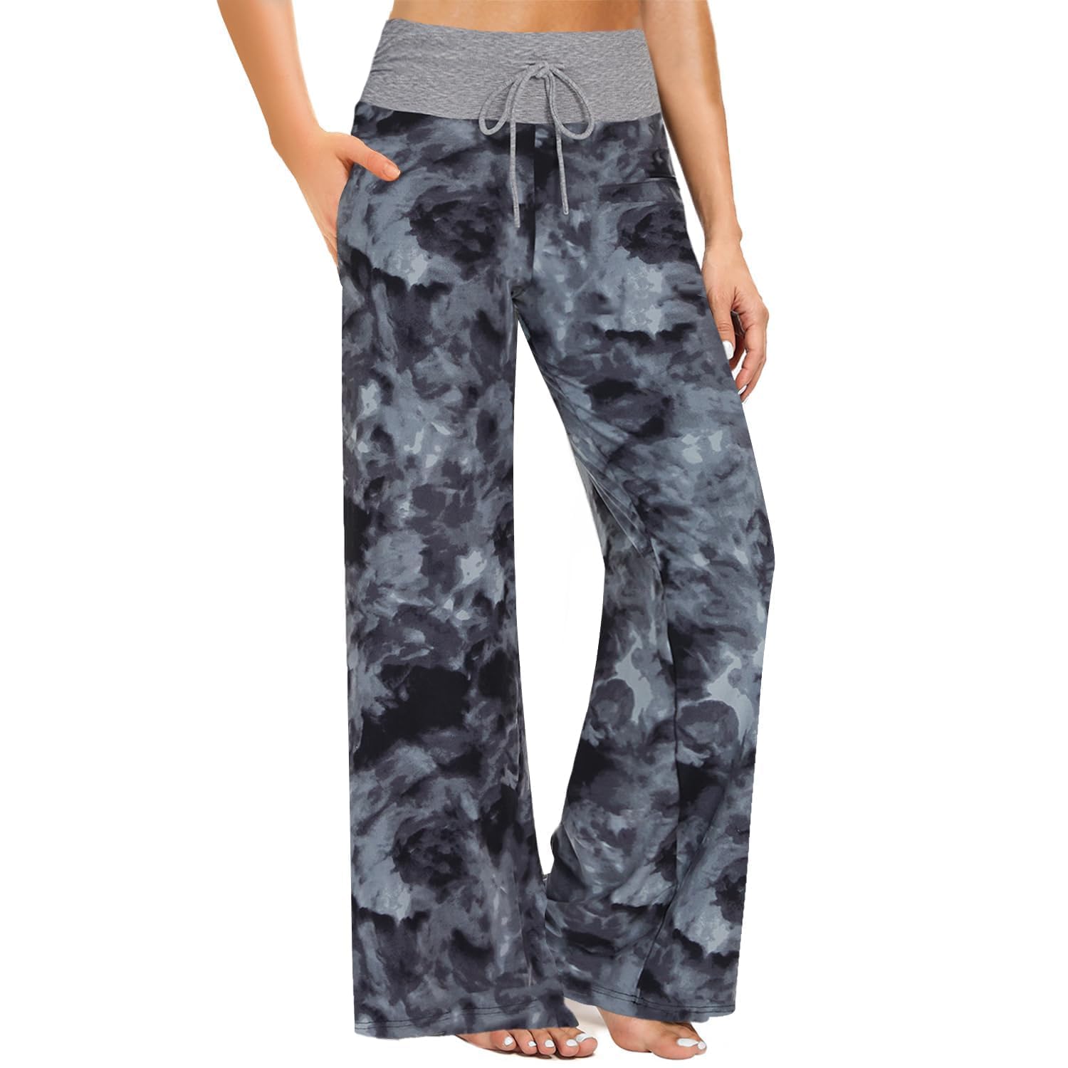 ZOOSIXX Soft Black Pajama Pants for Women, Wide Leg Pants Woman Flowy Comfy Casual Lounge Yoga Capri Pants 22”/ 30”