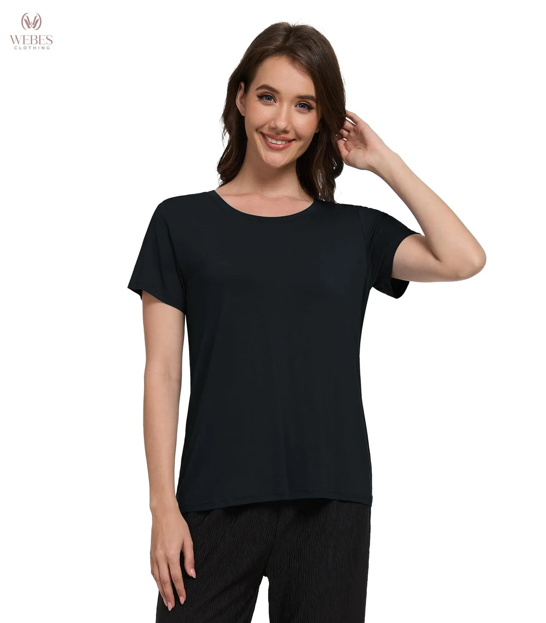 WiWi Women's Bamboo Viscose Scoop Neck Short Sleeve T Shirt Casual Summer Cooling Basic Tee Tops Soft Lounge Pajamas S-XXL