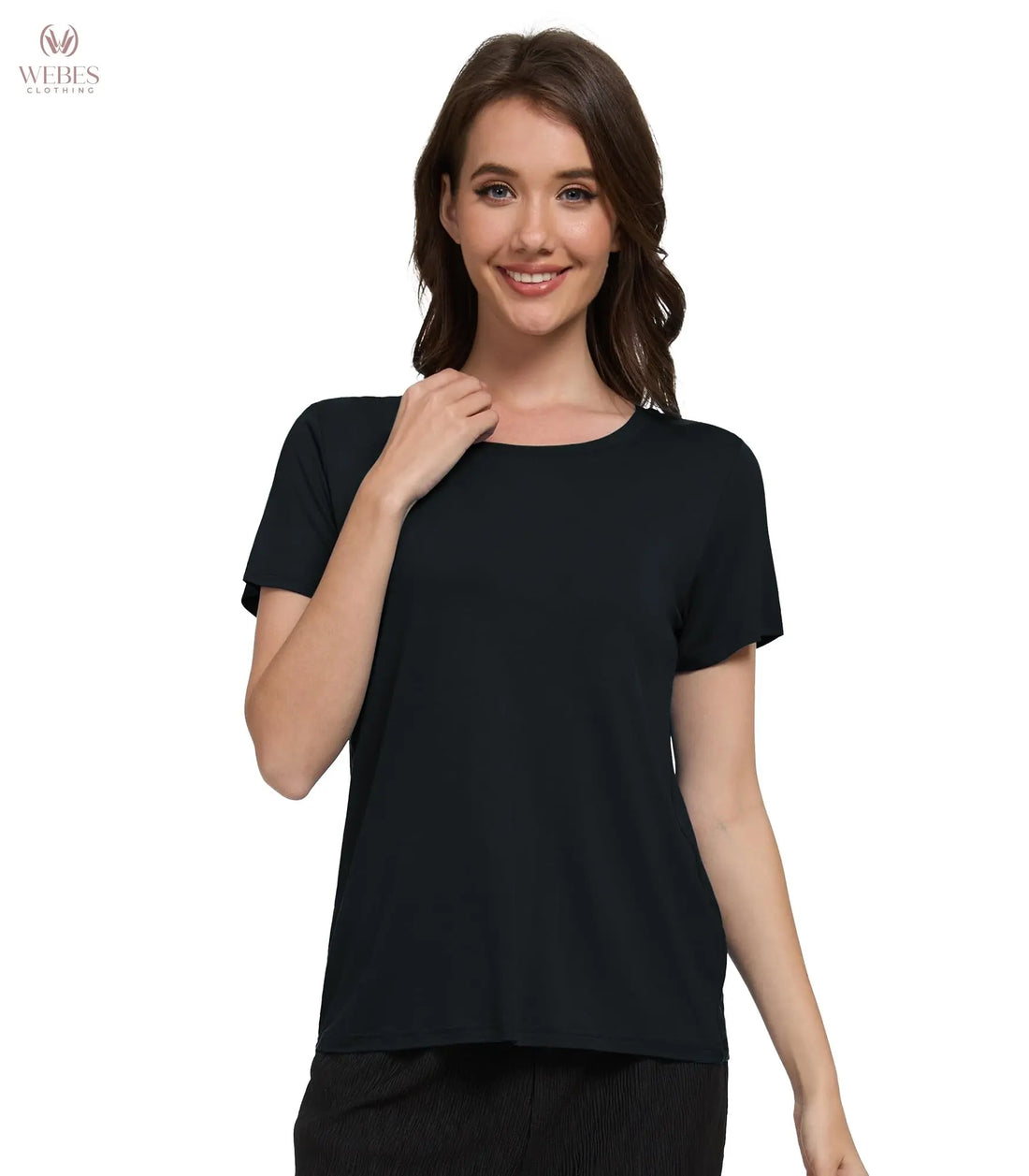 WiWi Women's Bamboo Viscose Scoop Neck Short Sleeve T Shirt Casual Summer Cooling Basic Tee Tops Soft Lounge Pajamas S-XXL