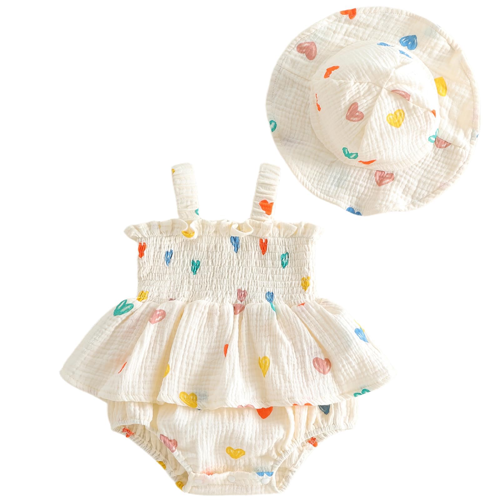 Mubineo Baby Girl Clothes Summer Dress Cotton Linen Romper Sleeveless Smocked Rompers Sun Dress Hat Skirt Boho Outfits WEBE CLOTHING