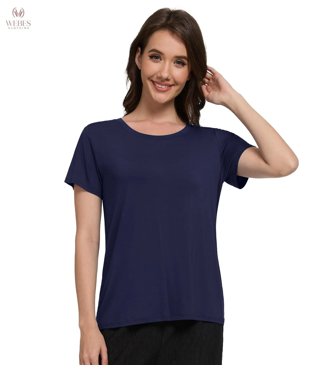 WiWi Women's Bamboo Viscose Scoop Neck Short Sleeve T Shirt Casual Summer Cooling Basic Tee Tops Soft Lounge Pajamas S-XXL