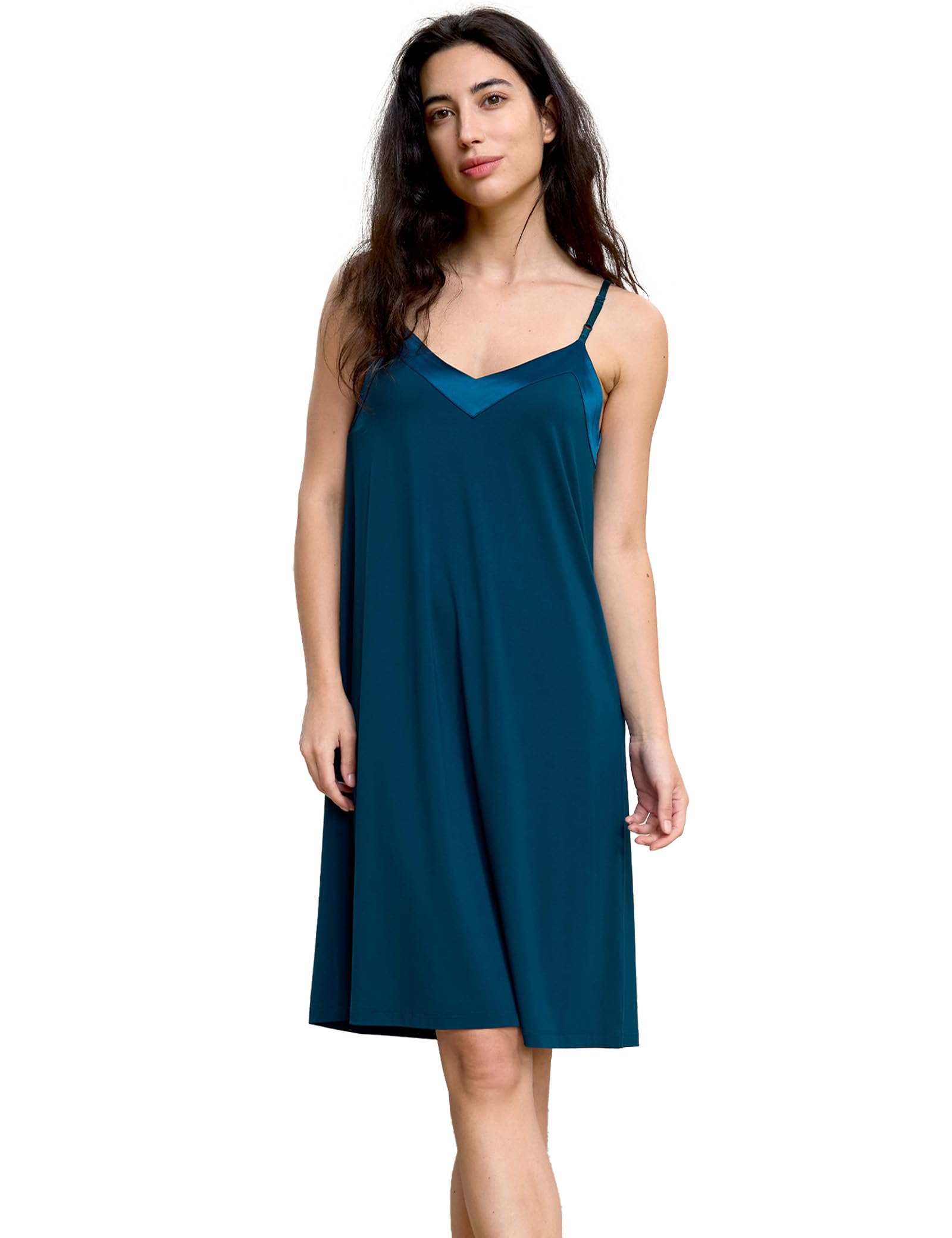 GYS Women's Bamboo Viscose Spaghetti Strap Nightgown, Satin V Neck Cooling | Moisture wicking, Breathable, Silky satin touch, Adjustable straps, Satin v-neck, Soft stretch, for hot flashes & sexy sleep WEBE CLOTHING