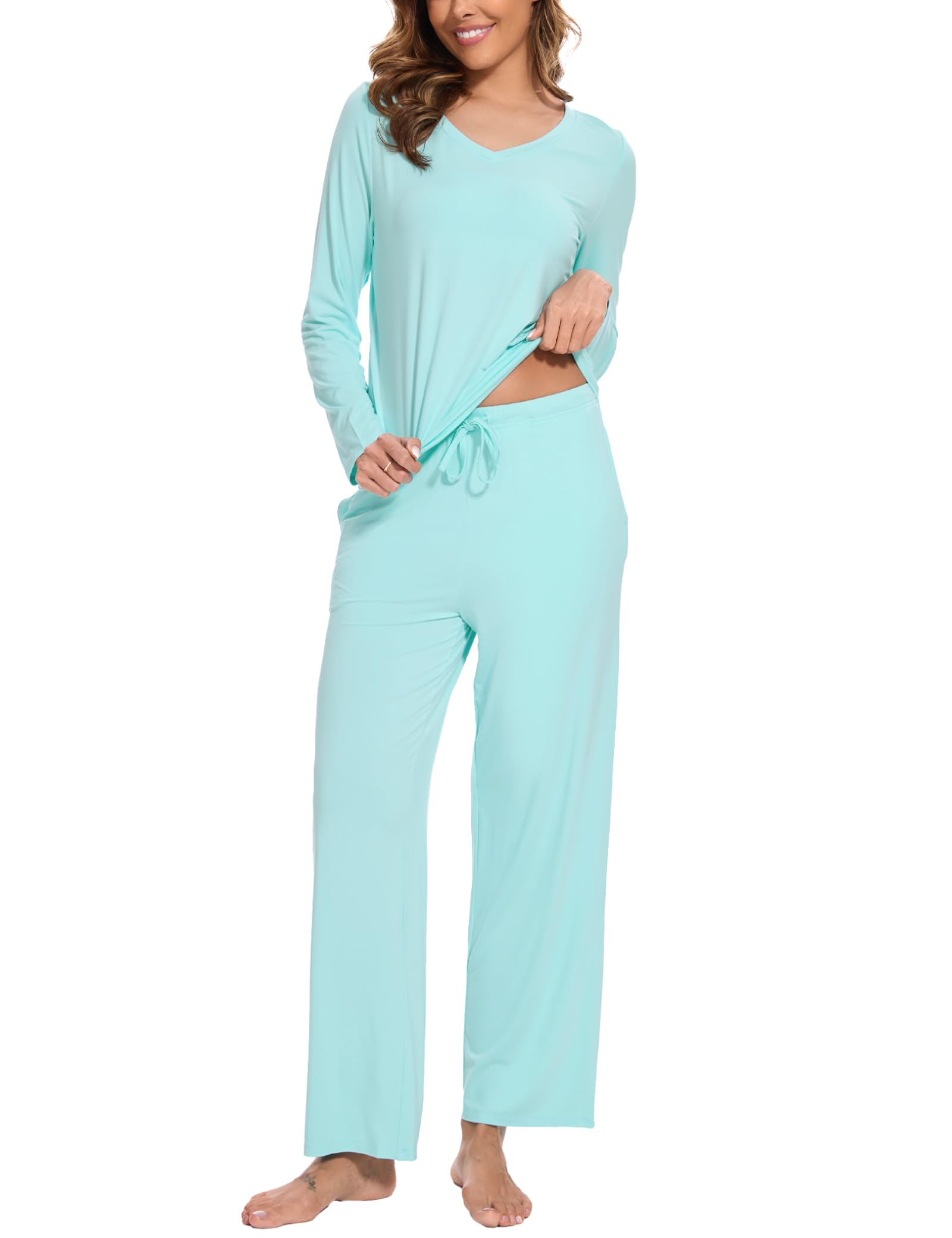 GYS Women's Pajama Sets Long Sleeve Sleepwear Comfy 2 Piece Ladies Pj Sleep Set, Viscose Made from Bamboo