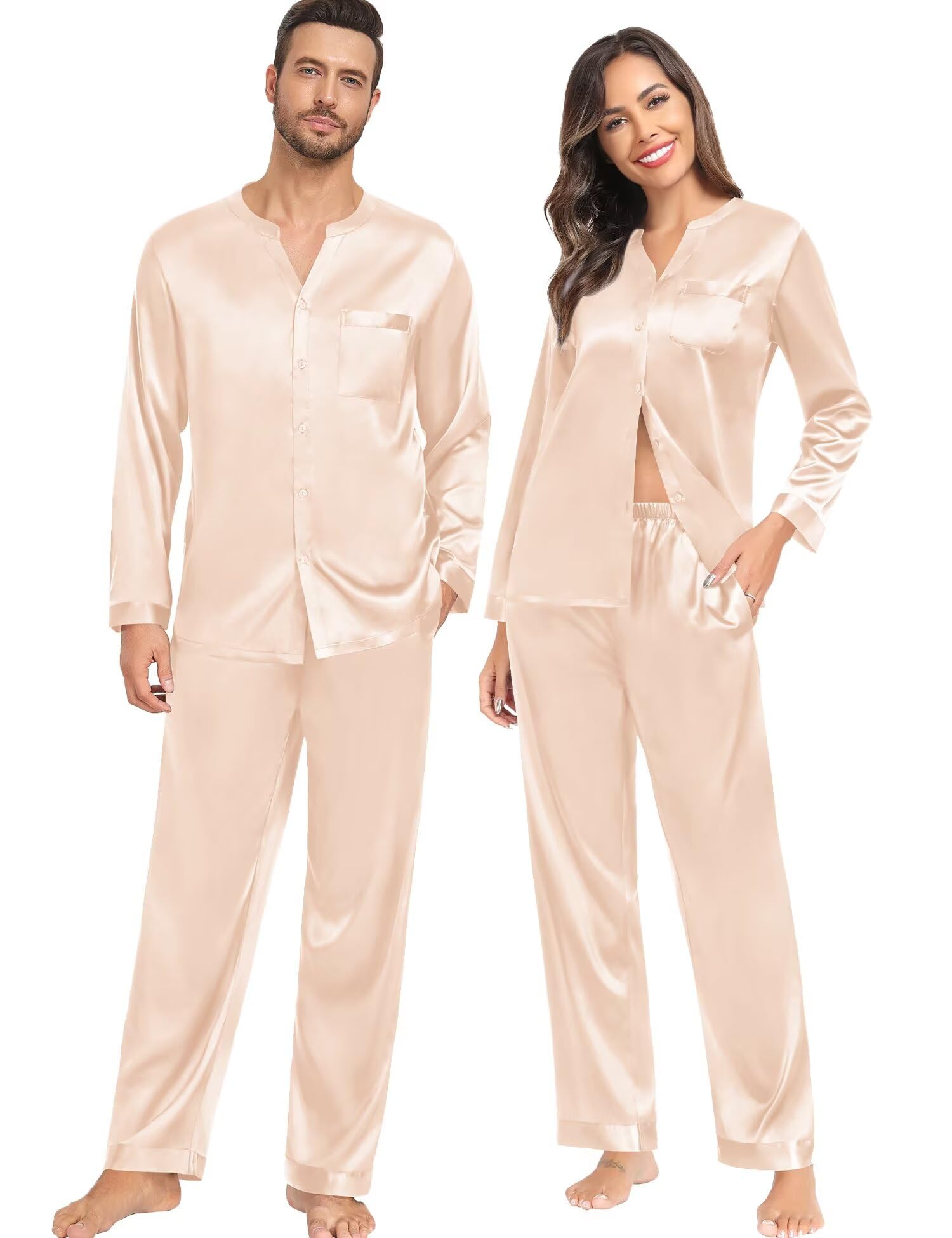 SWOMOG Family Matching Pajama Set 2Pcs Silk Satin Sleepwear Long Sleeve Button Down Loungewear