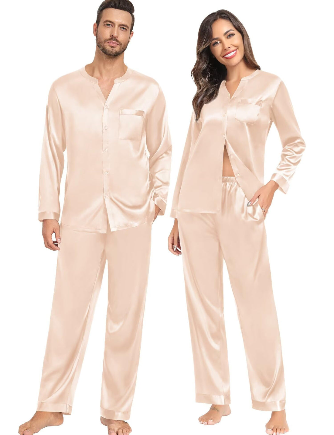 SWOMOG Family Matching Pajama Set 2Pcs Silk Satin Sleepwear Long Sleeve Button Down Loungewear