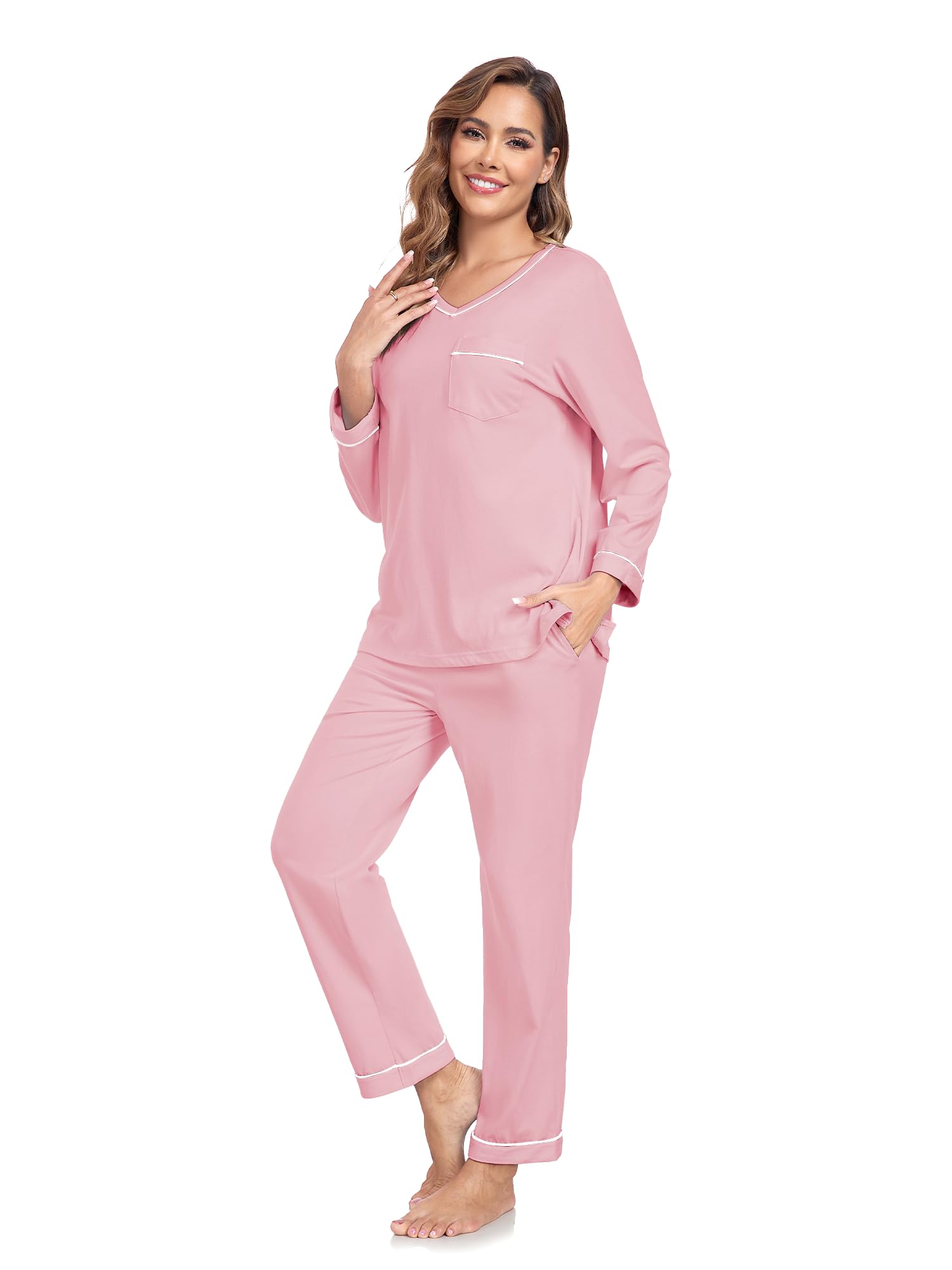 EA'S SECRET 100% cotton Pajamas for Women Summer Lightweight Long Sleeve Pjs 2 Piece Soft Lounge Sleepwear with pocket