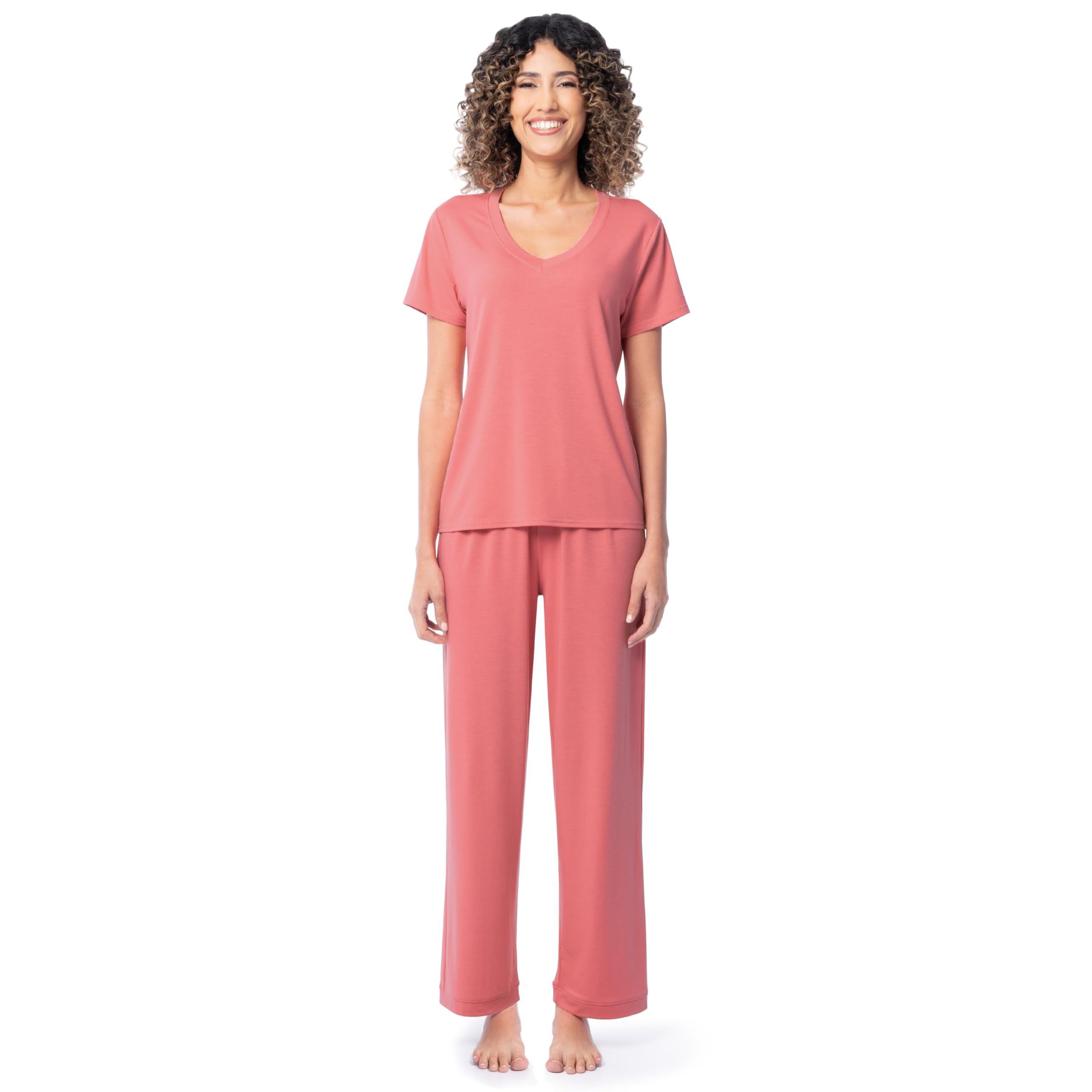 Fruit of the Loom womens Short Sleeve Tee and Pant 2 Piece Sleep Set WEBE CLOTHING