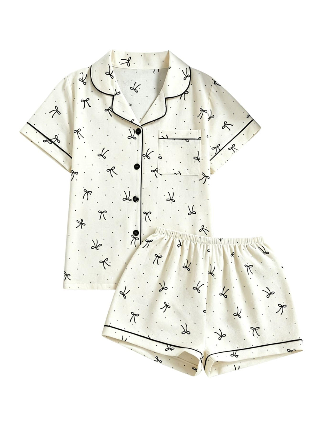 Verdusa Pajamas For Women Set 2 Piece Summer Pajama Sets Cute Pjs Lounge Matching Button Shirt with Shorts