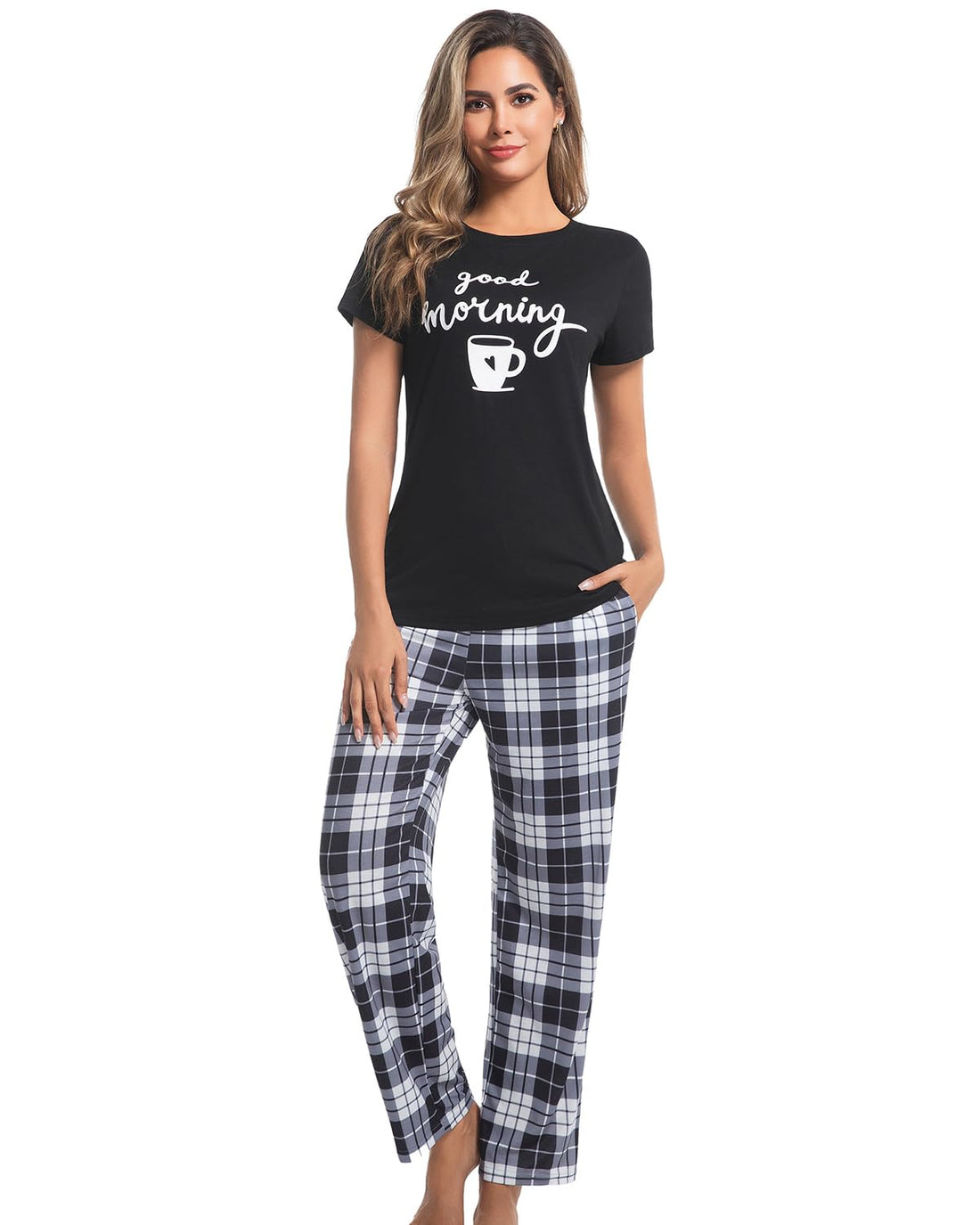 difficort Womens Pajama Sets Short Sleeve Pjs Tops with Long Pants Sleepwear Lounge Set with Pocket WEBE CLOTHING