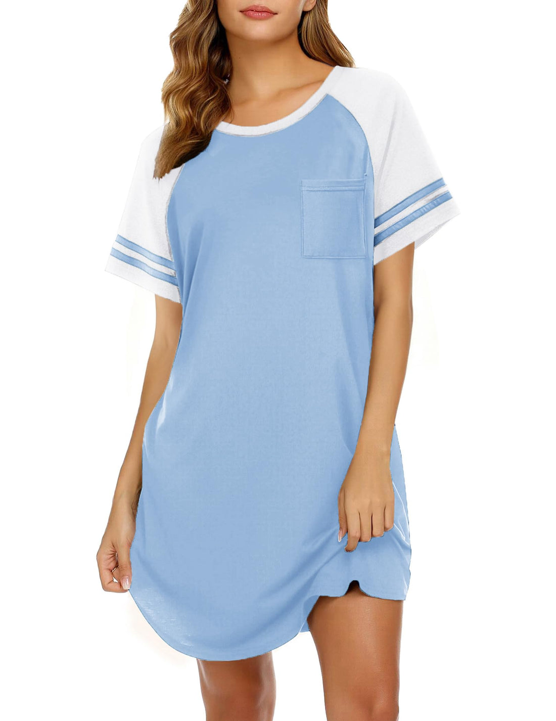 Ekouaer Nightgowns for Women Short Sleeve Sleepshirts Crew Neck Nightshirts Color Block Pajamas Dress Soft Sleepwear WEBE CLOTHING