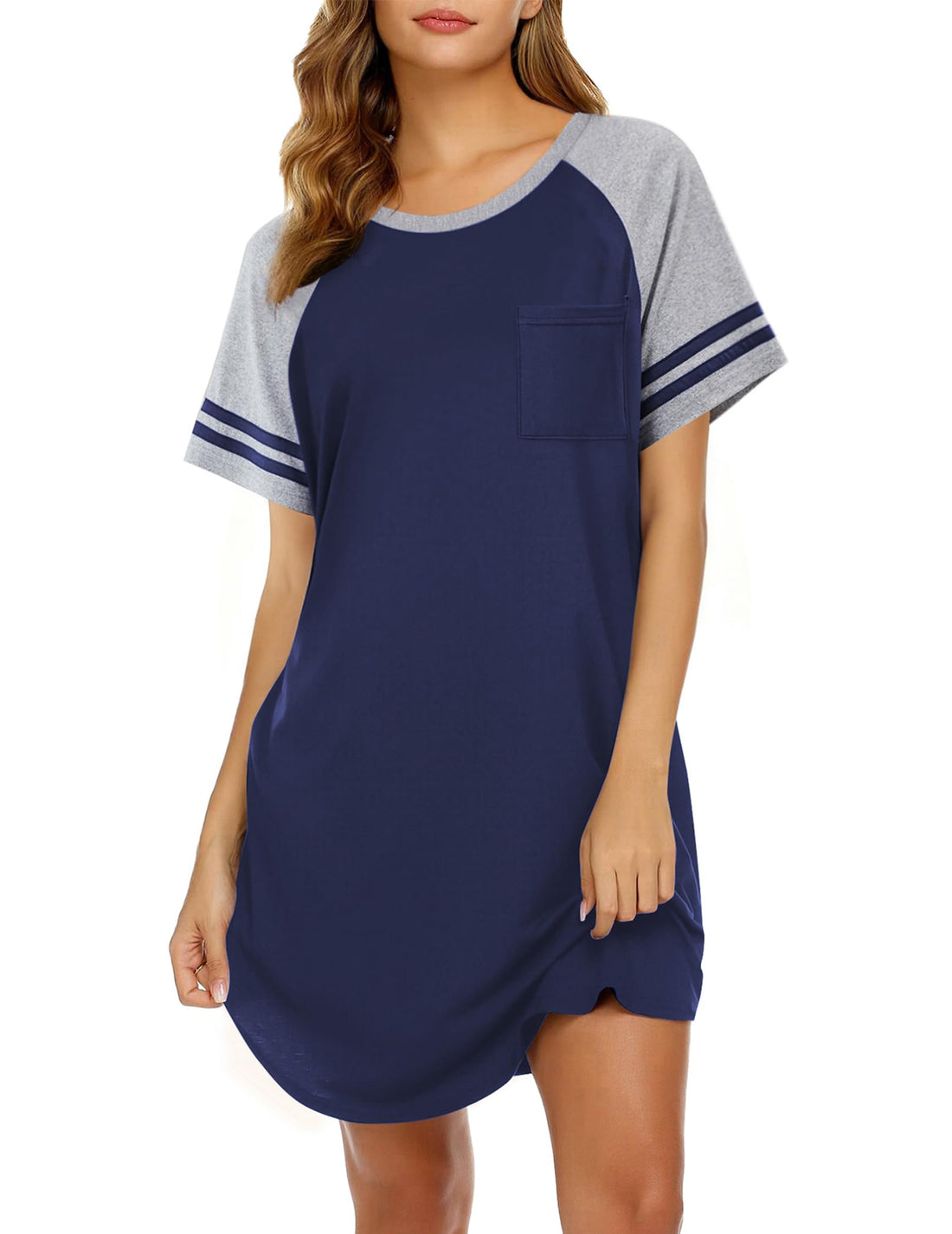 Ekouaer Nightgowns for Women Short Sleeve Sleepshirts Crew Neck Nightshirts Color Block Pajamas Dress Soft Sleepwear WEBE CLOTHING